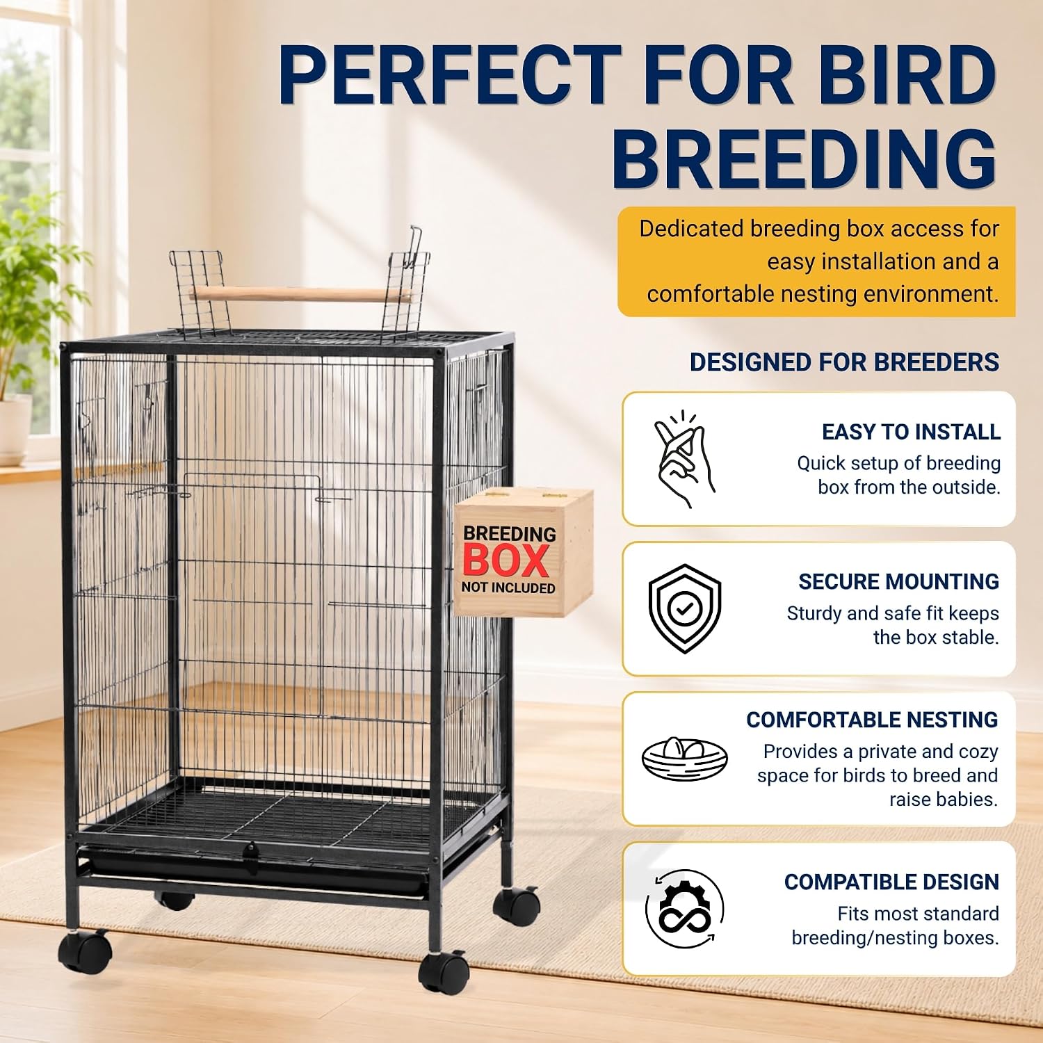 30 Inch Large Bird Cage – With Wheels & Accessories Set