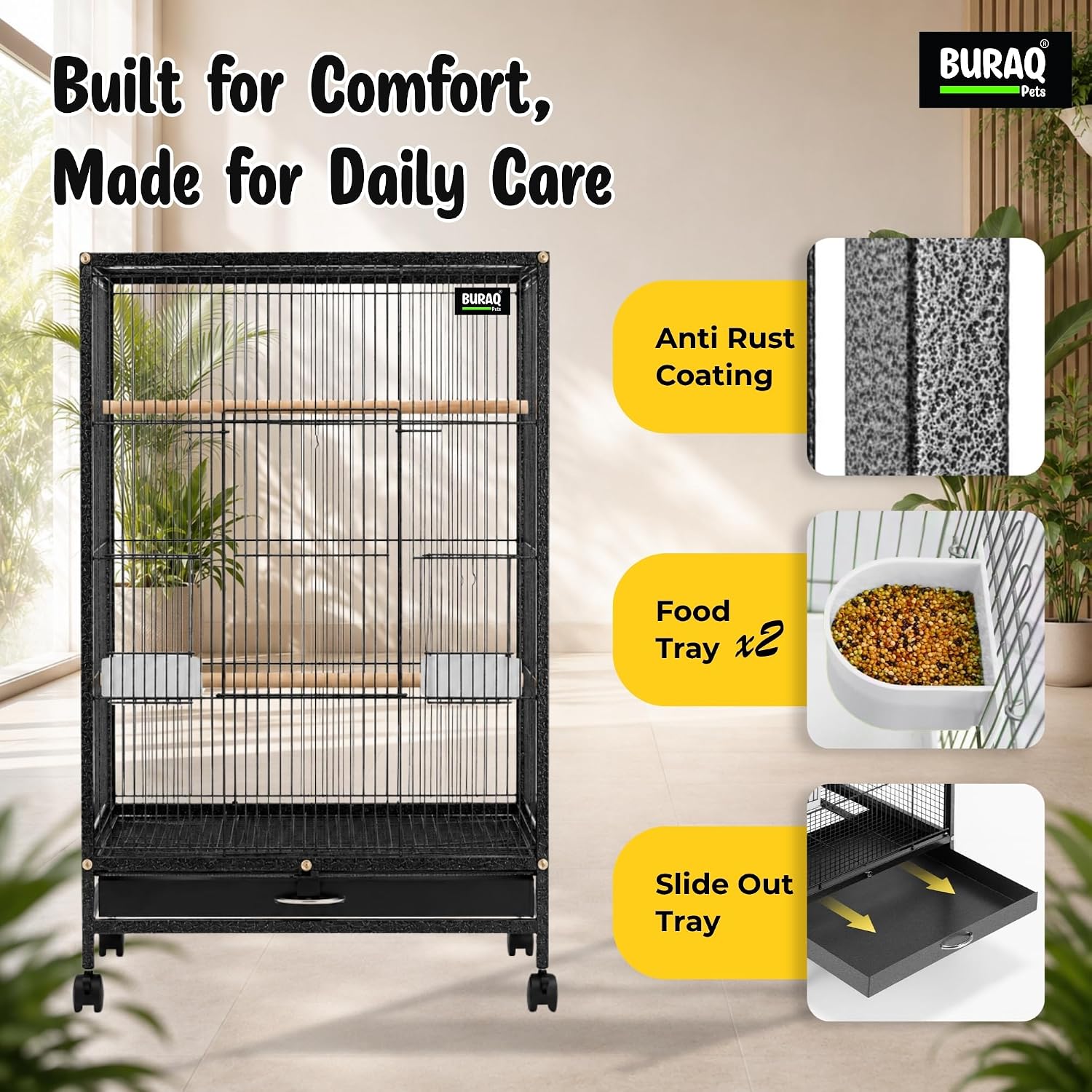 30 Inch Large Bird Cage – With Wheels & Accessories Set