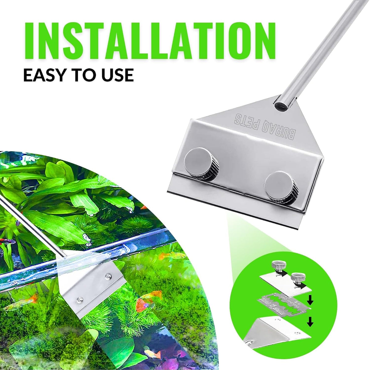 Extendable Scraper Stainless Steel Algae Scraper for Crystal Clear Fish Tanks