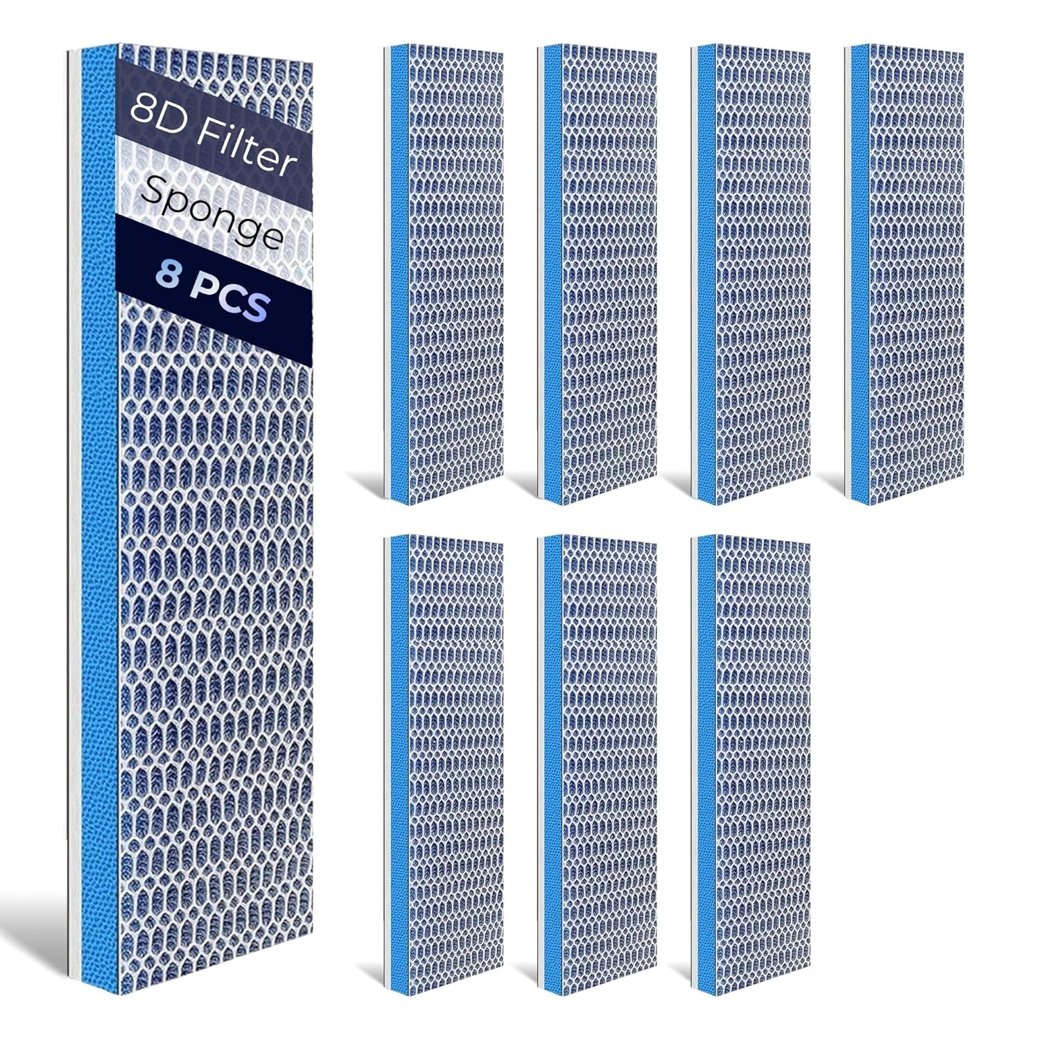8D Aquarium Filter Pad (Pack of 8) |Reusable Filter Sponge, Cut - to - Fit Media for Crystal - Clear Tanks & Ponds - BURAQ PETS