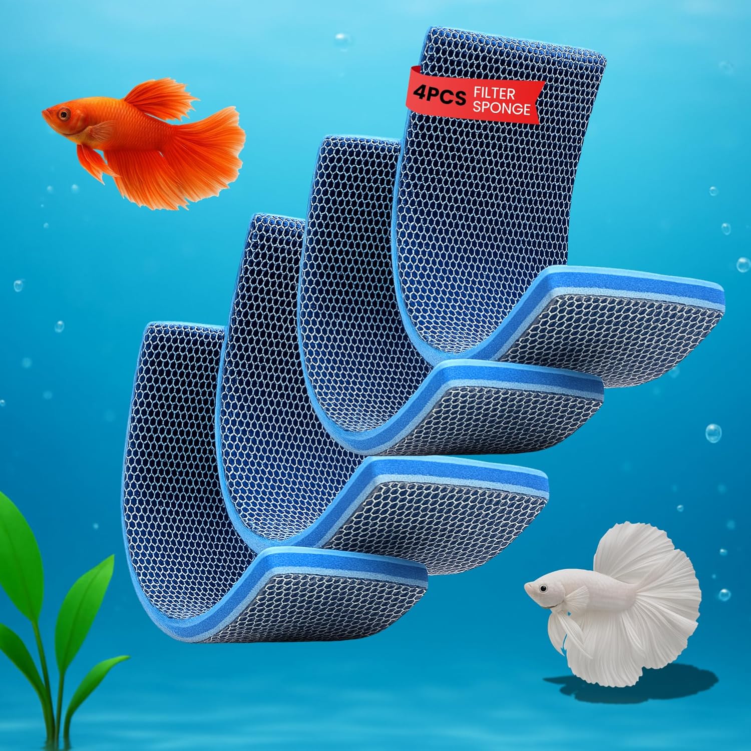 8D Multi - Layer Aquarium Filter Sponge Pad – Reusable & Washable Media for Fish Tanks & Ponds (Pack of 4) - BURAQ PETS