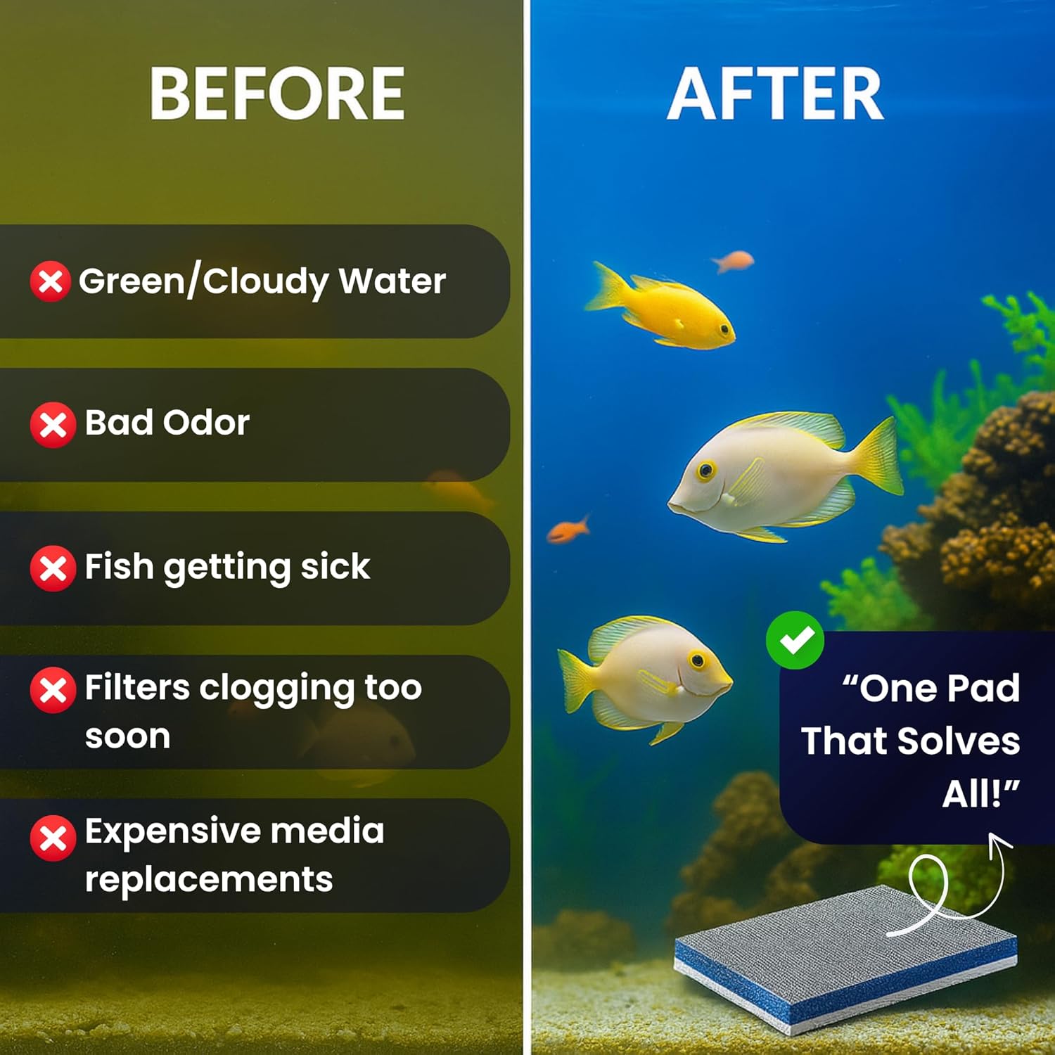 8D Multi - Layer Aquarium Filter Sponge Pad – Reusable & Washable Media for Fish Tanks & Ponds (Pack of 4) - BURAQ PETS