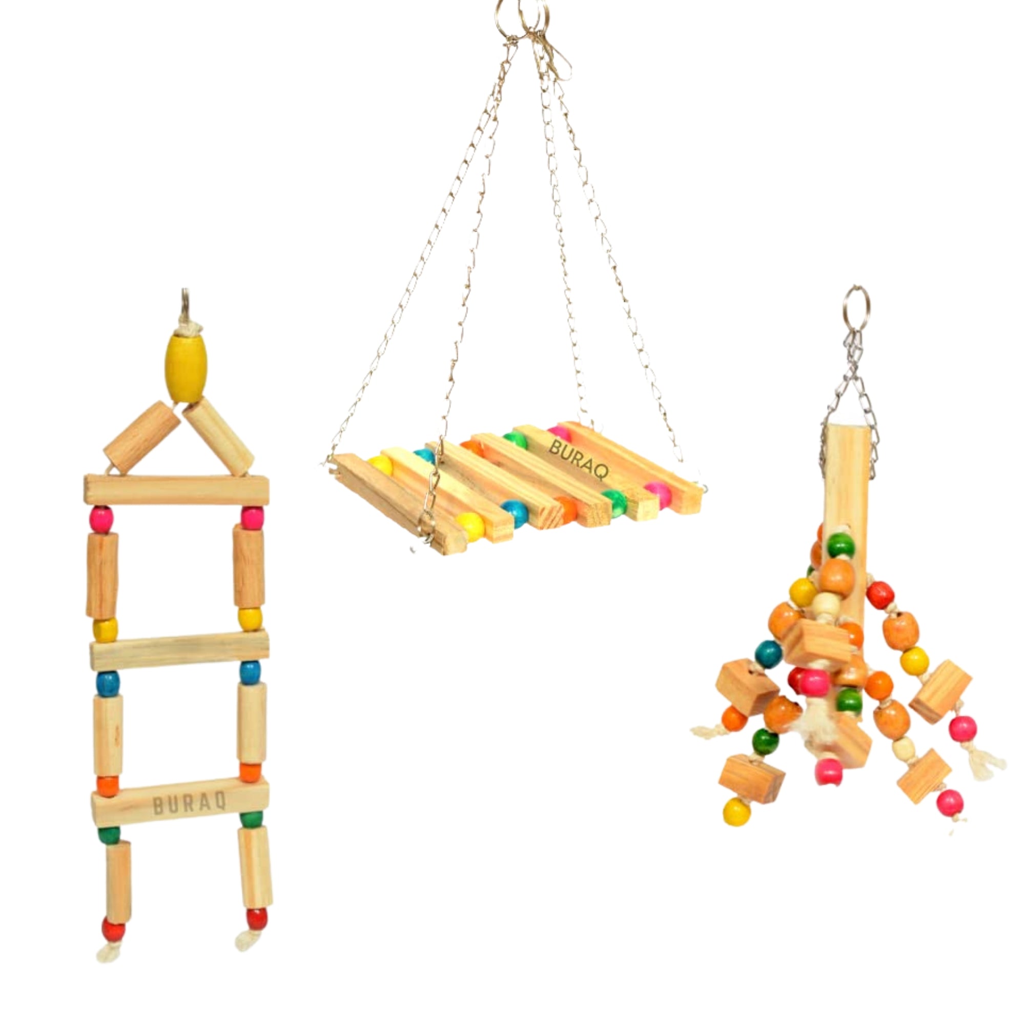 3 Pcs Bird Toys Basic -Chain Swing , Bird Ladder & Hanging Chewable Bird Toy