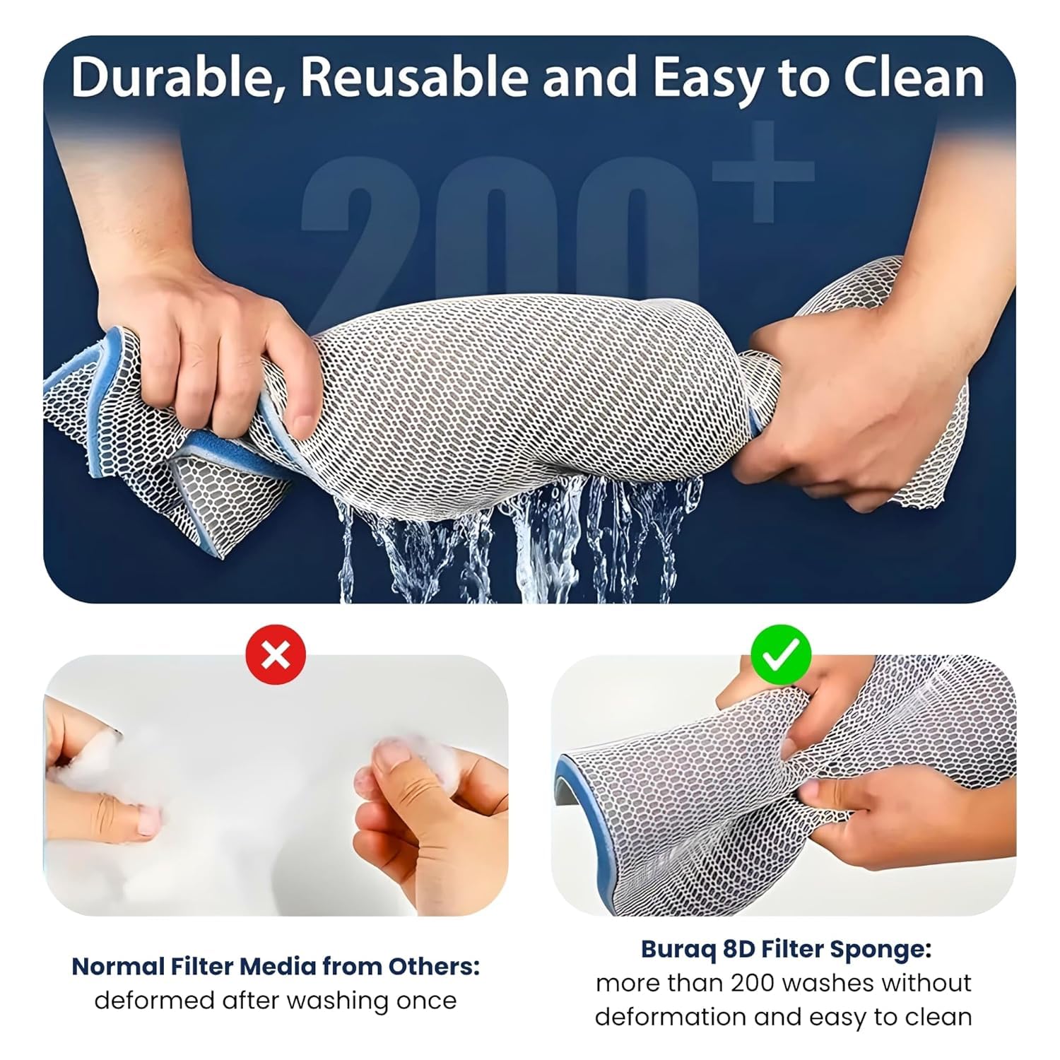 Aquarium 8D Filter Sponge Pad Washable Reusable 40X15 ( PACK OF 2 ) - BURAQ PETS