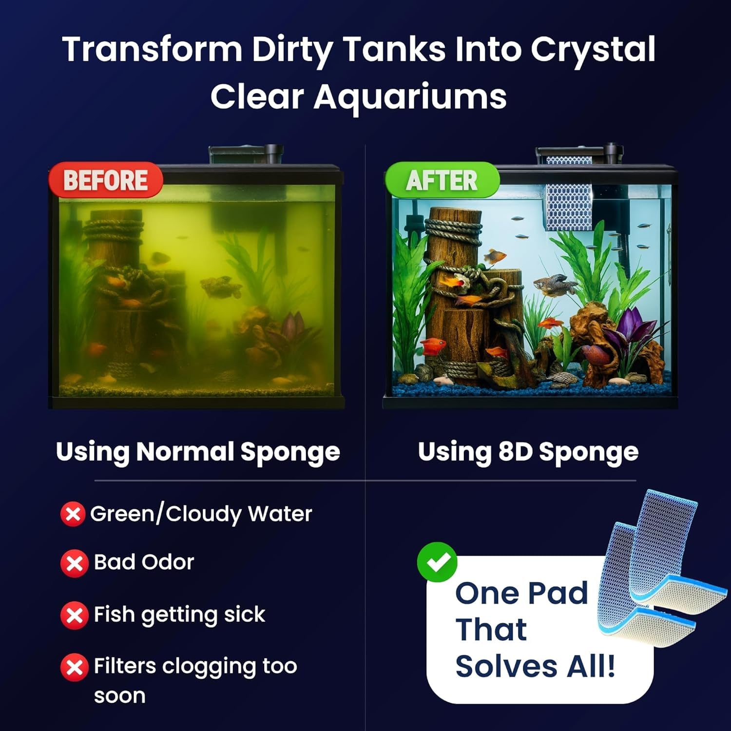 Aquarium 8D Filter Sponge Pad Washable Reusable 40X15 ( PACK OF 2 ) - BURAQ PETS