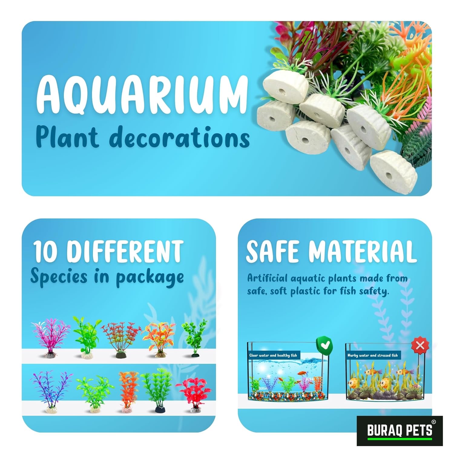 Artificial Fish Tank Plants – 10 Pcs Set for Healthy Aquarium - BURAQ PETS