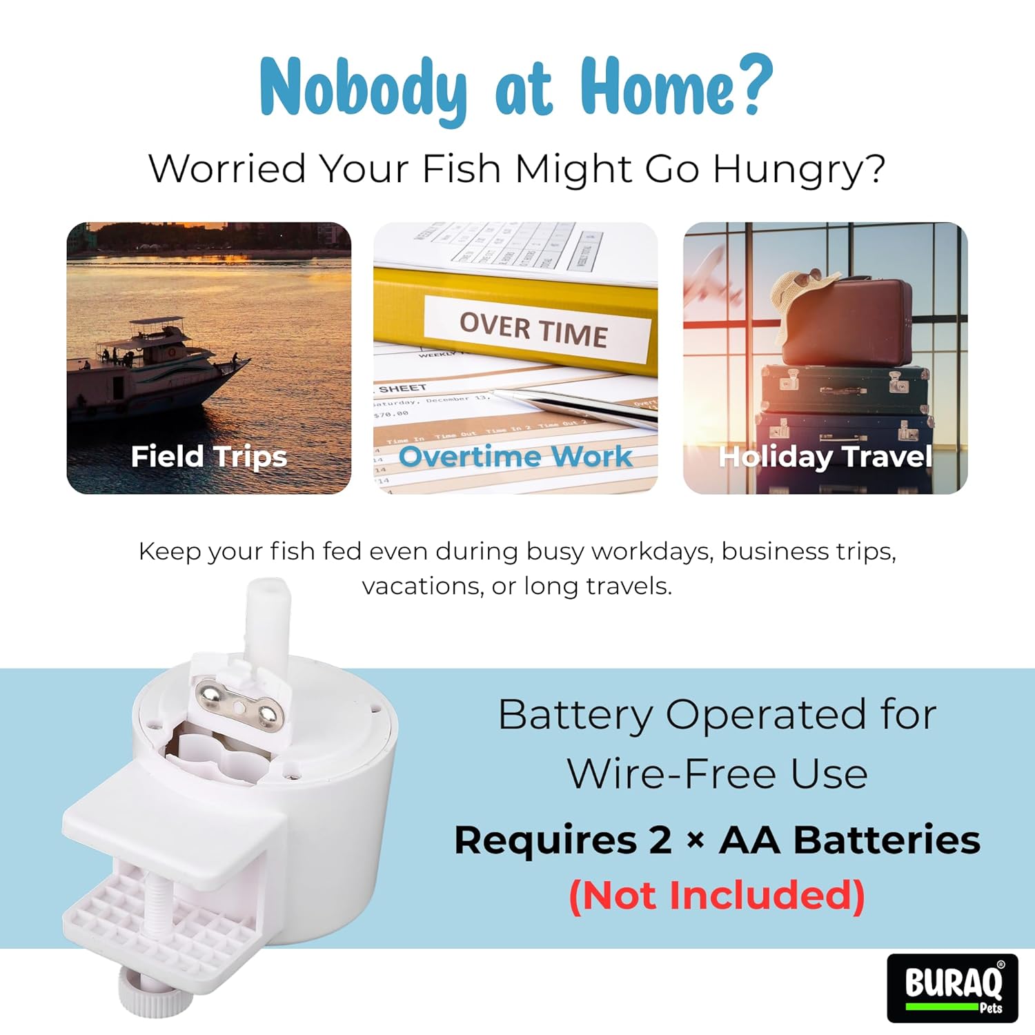 Automatic Fish Feeder for Aquarium, Timed Auto Food Dispenser 8H/12H/24H, - BURAQ PETS