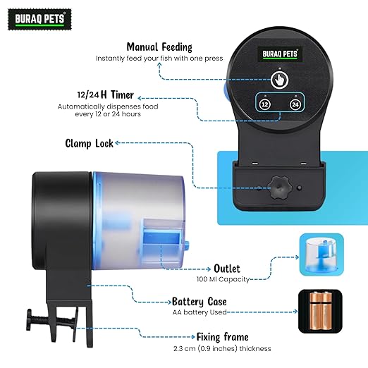 Automatic Fish Feeder – Timer - Based Food Dispenser for Aquariums | 12hr & 24hr Adjustable Feeding for Vacation Use - BURAQ PETS