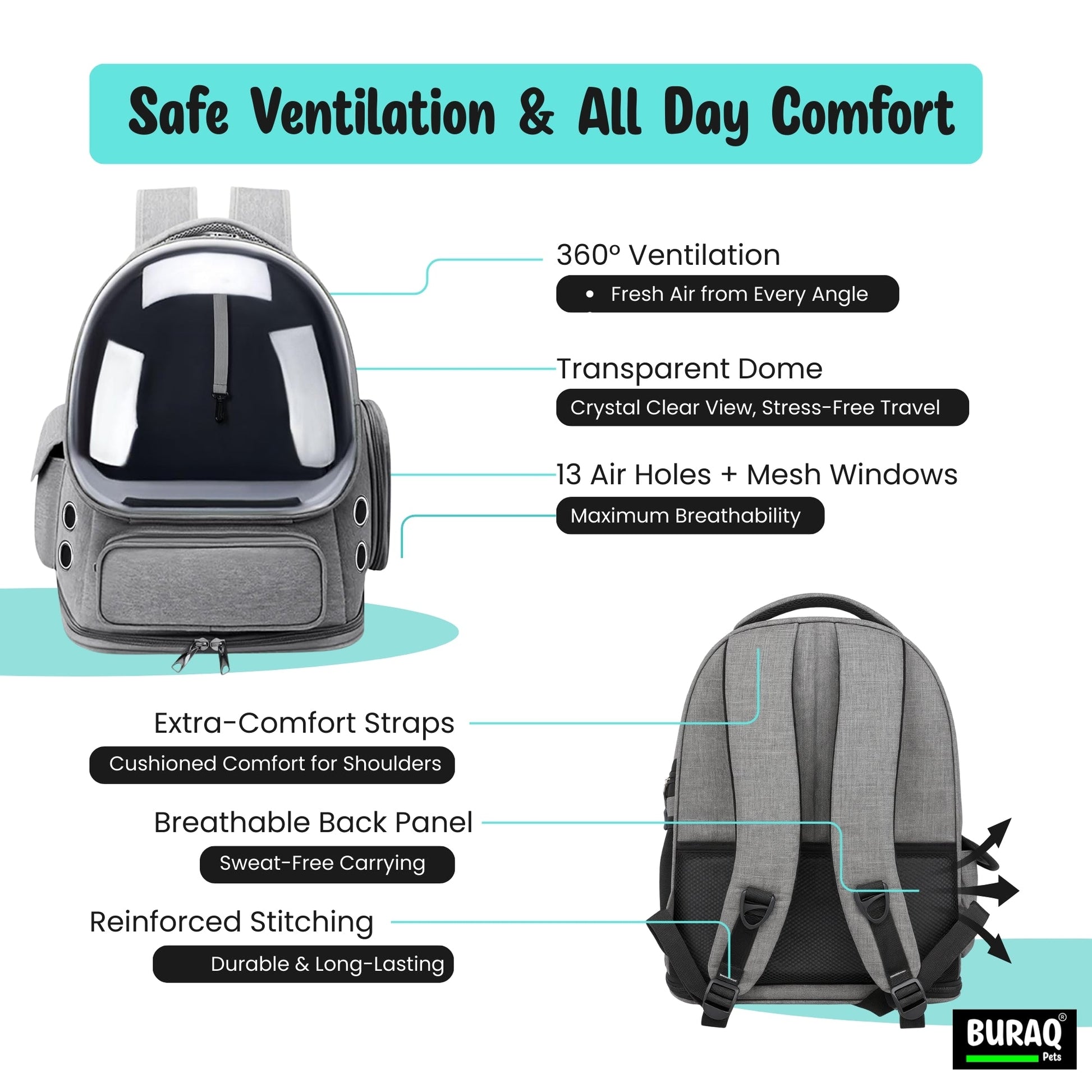 Bubble Cat Backpack Carrier – Breathable, Spacious & Stylish - BURAQ PETS