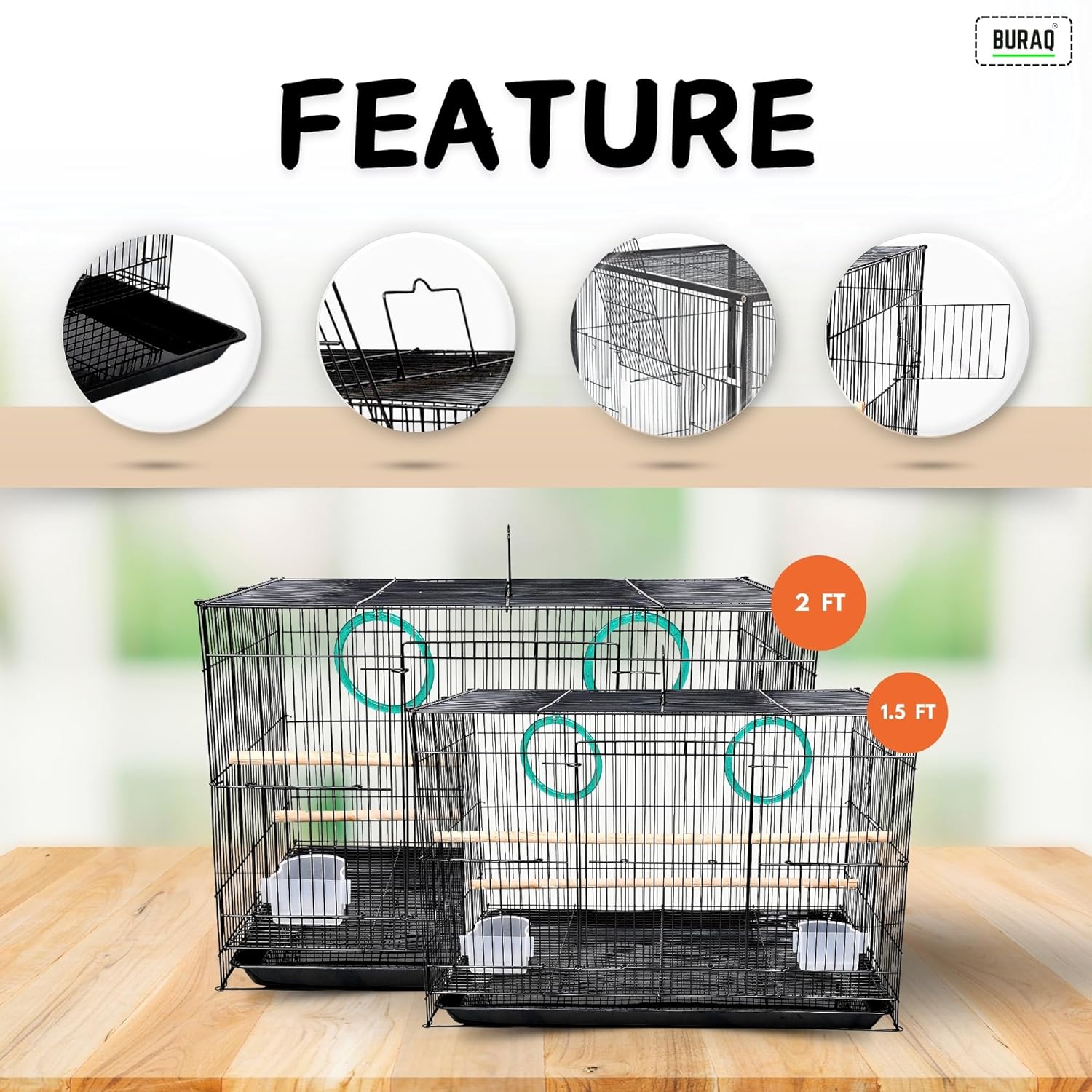 2 Ft Metal Bird Cage – With 3 Swings & Toys | Ideal for Lovebirds & Parrots (23.5" x 16.5" x 16") - BURAQ PETS