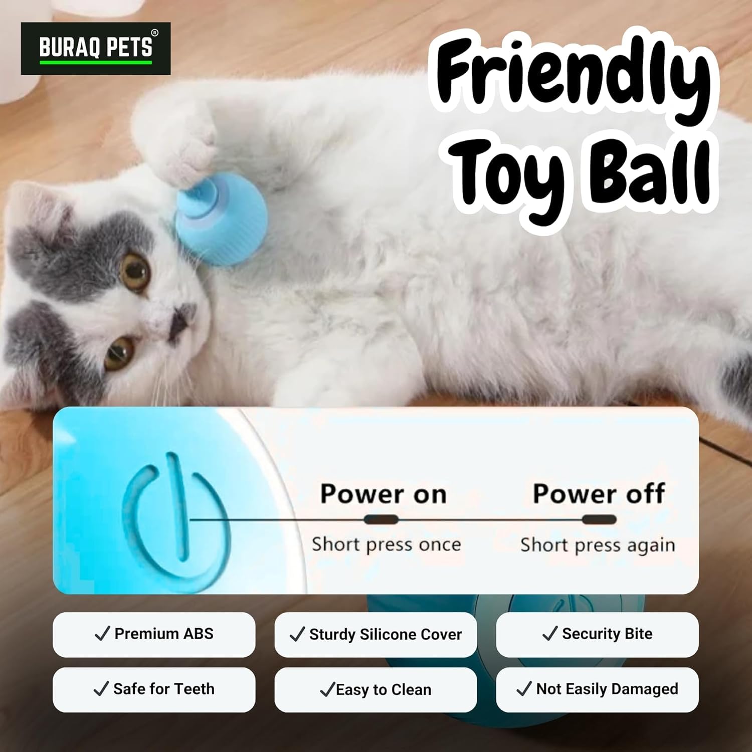 BURAQ 360° Smart Gravity Self Roller Ball Cat Toy, Type - C Charge, Interactive Cat Toys, Automatic Rolling Smart Cat Toy Ball - BURAQ PETS