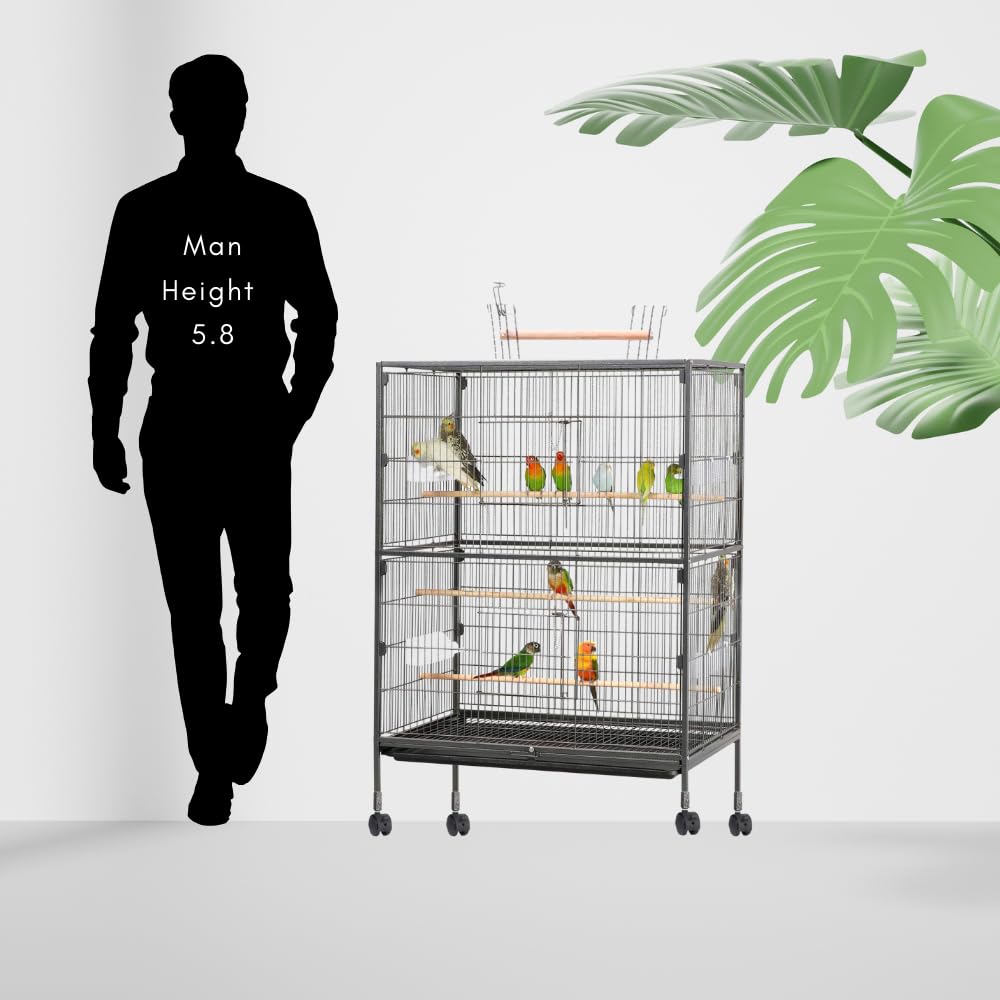 Buraq 38 Inch XX - Large Bird Cage, Includes Locking Casters & Bird Cage Accessories, for Small & Medium Types of Birds (XX - Large - White) - BURAQ PETS