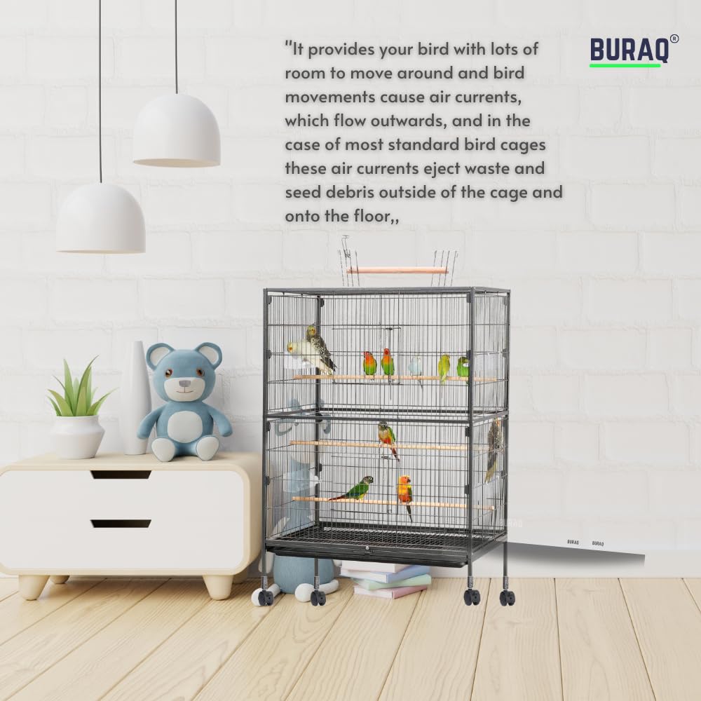 Buraq 38 Inch XX - Large Bird Cage, Includes Locking Casters & Bird Cage Accessories, for Small & Medium Types of Birds (XX - Large - White) - BURAQ PETS
