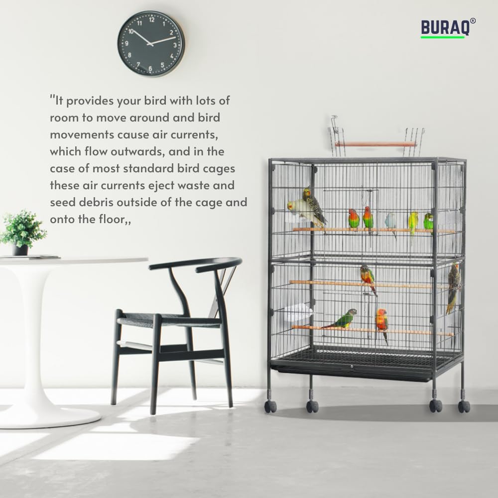 Buraq 38 Inch XX - Large Bird Cage, Includes Locking Casters & Bird Cage Accessories, for Small & Medium Types of Birds (XX - Large - White) - BURAQ PETS