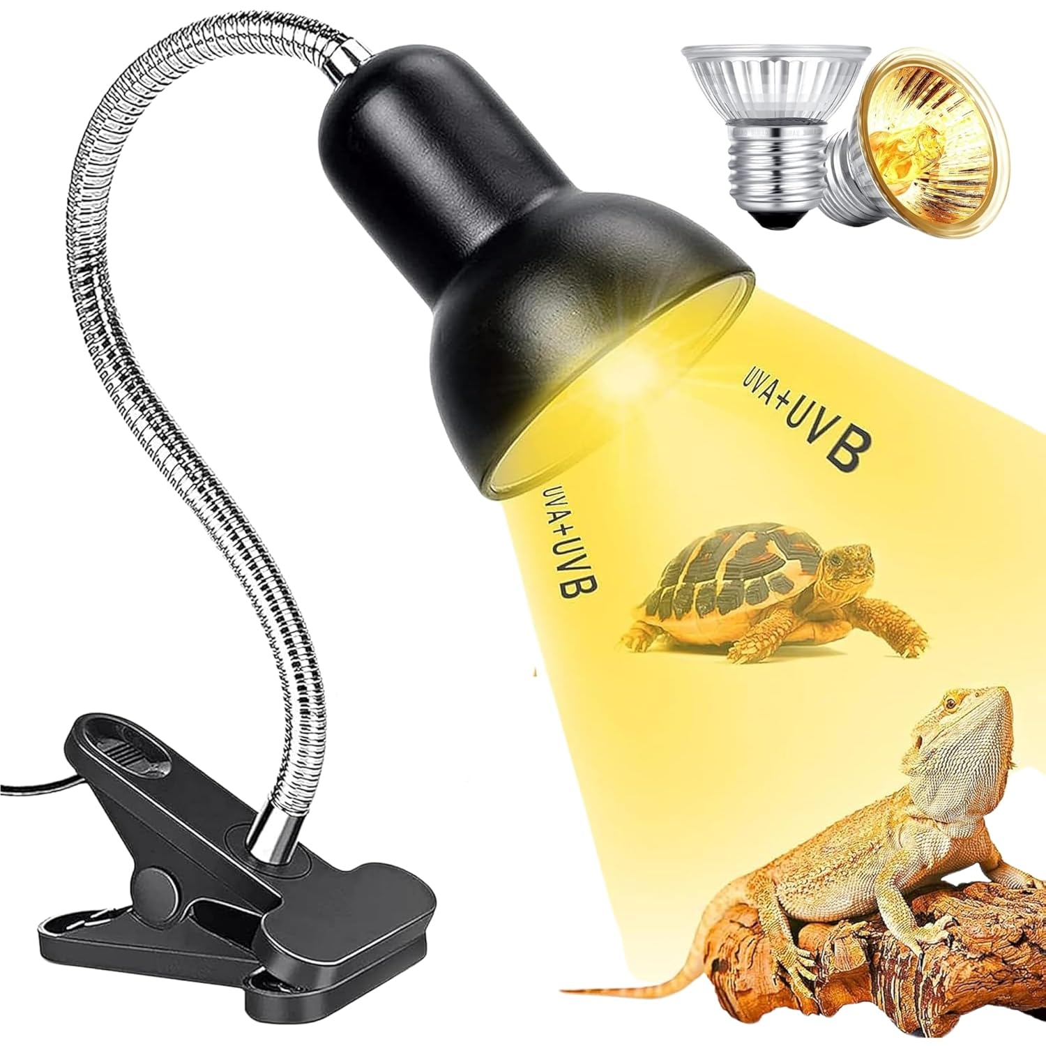 Reptile Heat Lamp BL-F02 – UVA+UVB Full Spectrum Basking Light with Holder & 2 Bulbs - BURAQ PETS