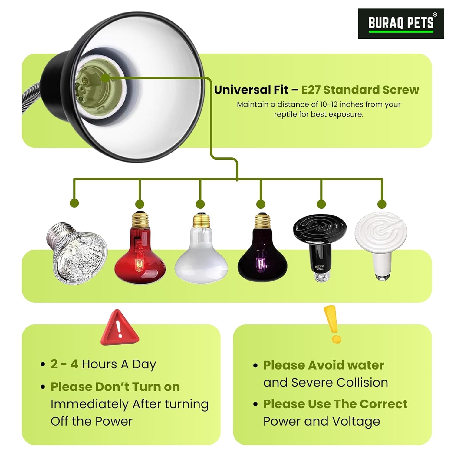 Reptile Heat Lamp BL-F02 – UVA+UVB Full Spectrum Basking Light with Holder & 2 Bulbs - BURAQ PETS