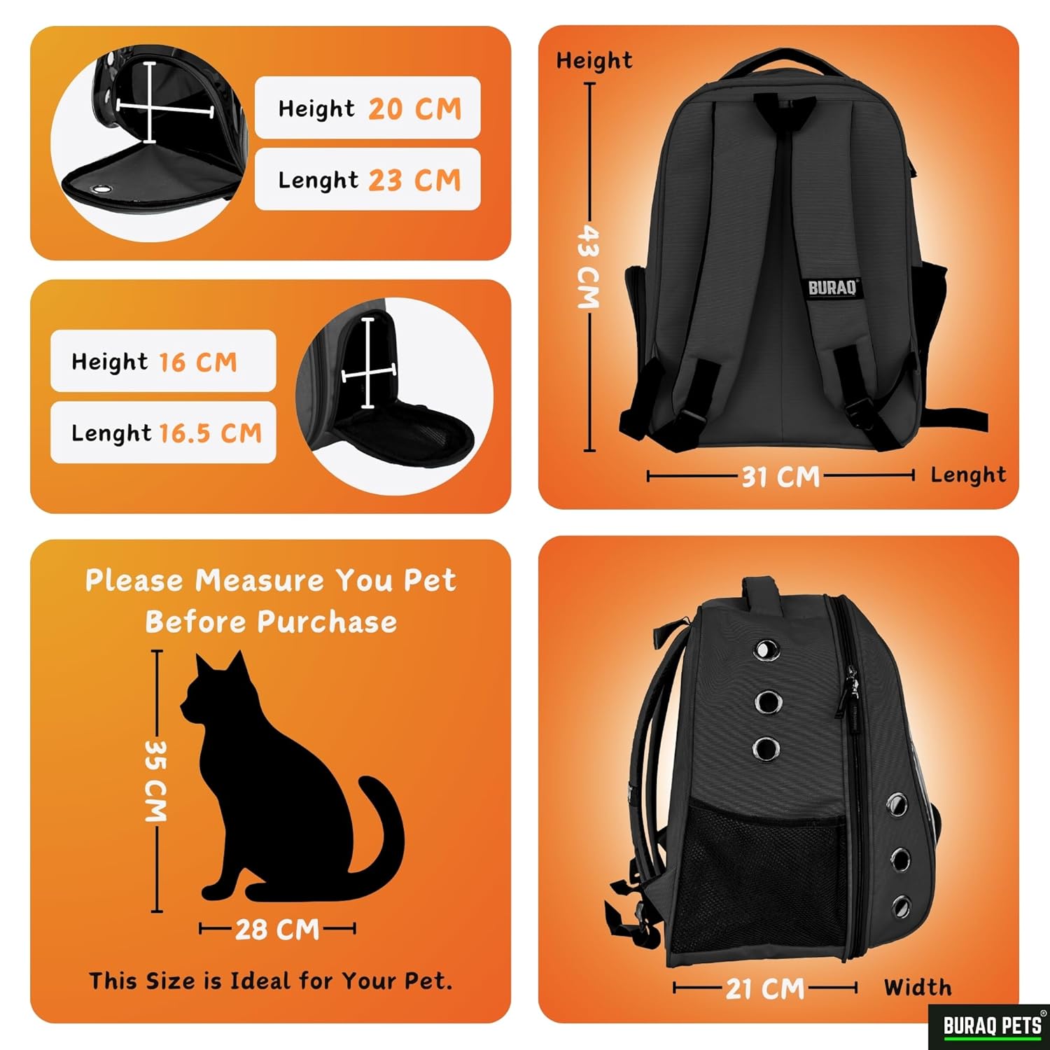 Buraq Cat Faced Pet Carrier Backpack – Stylish, Comfortable, and Ventilated Travel Cat Bag for Cats & Small Puppies - BURAQ PETS