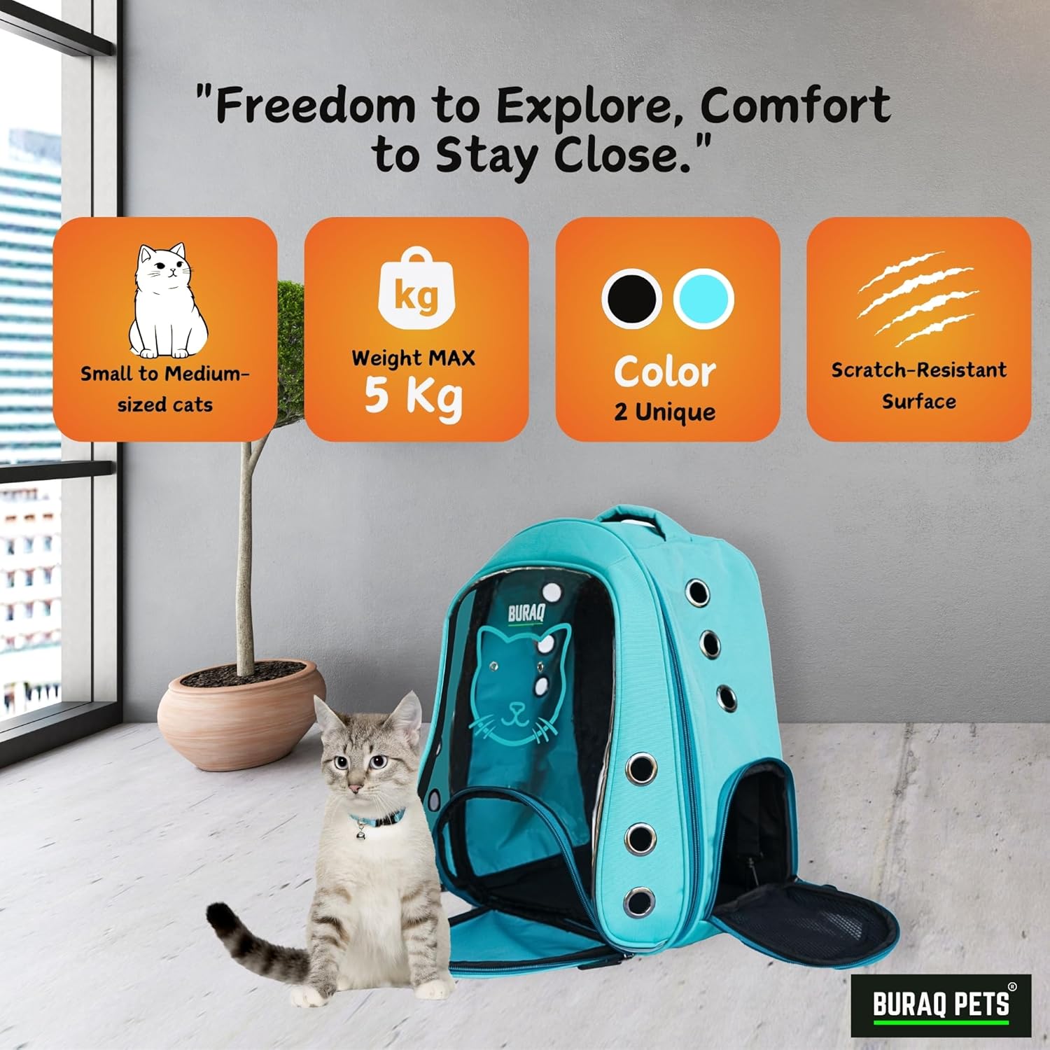 Buraq Cat Faced Pet Carrier Backpack – Stylish, Comfortable, and Ventilated Travel Cat Bag for Cats & Small Puppies - BURAQ PETS