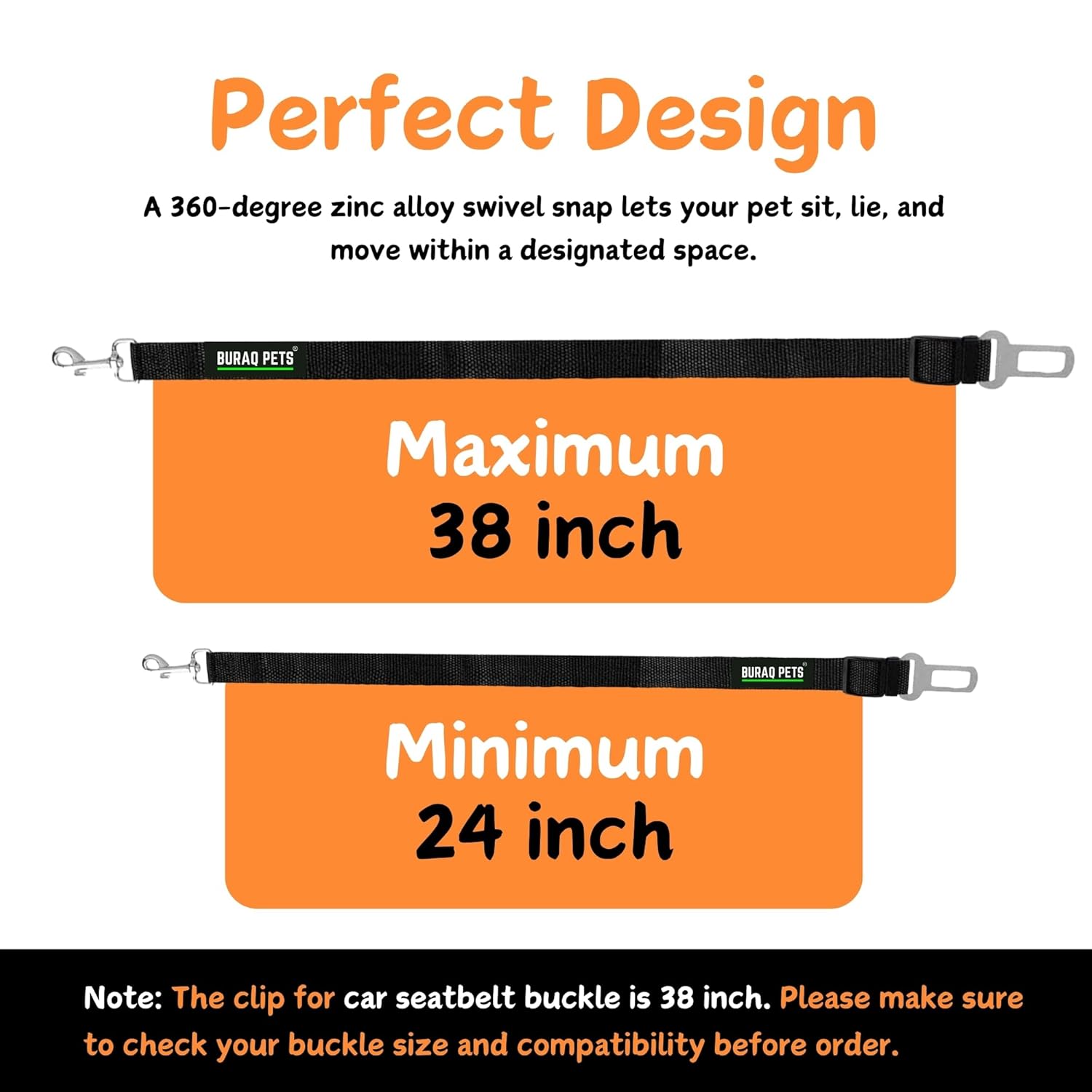 Buraq Heavy Duty Dog Seat Belt, Retractable Dog Car Harness, Nylon & Strong Hook, Adjustable Pet Safety Seat Belts for Vehicle - BURAQ PETS
