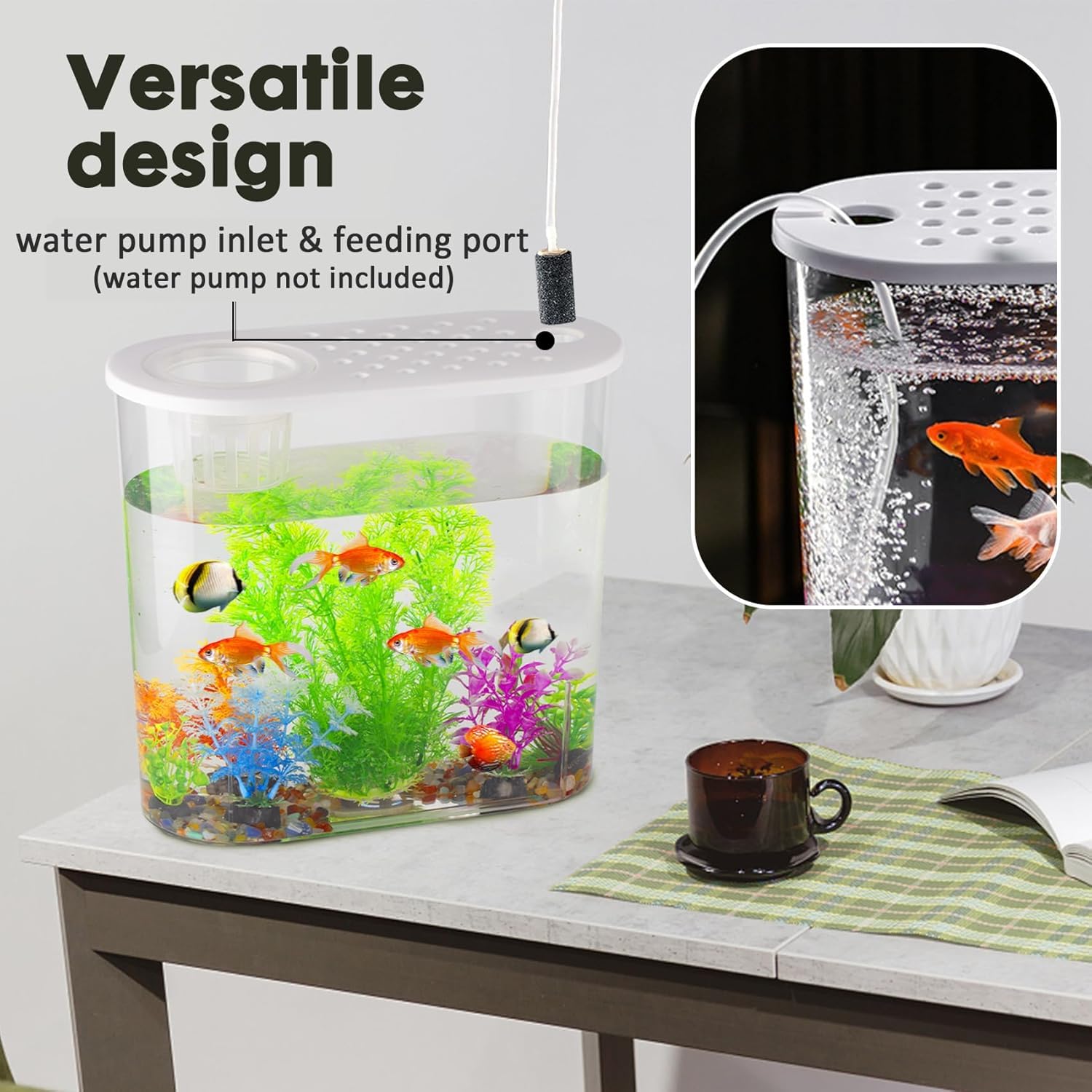 Buraq Hydroponic Fashion Aquarium Mini Fish Tank with Planting Basket for Guppies, Shrimp, Polycarbonate Material, Suitable for Home, Living Room and Office - BURAQ PETS