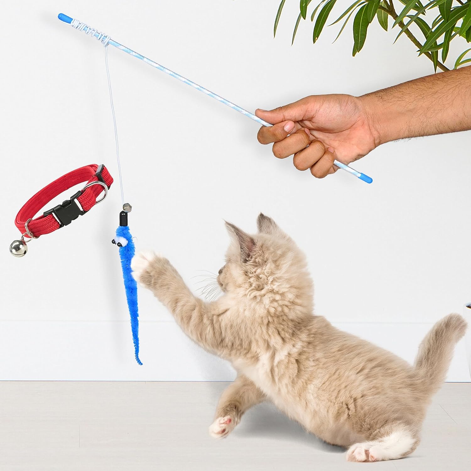 BURAQ Interactive Cat Plastic Toy with Bell Help Your Cats Keep Active | Playing | Training | Plastic Stick | Teaser Toy for Cats & Other Pets (Cat Plastic Teaser Toy) - BURAQ PETS