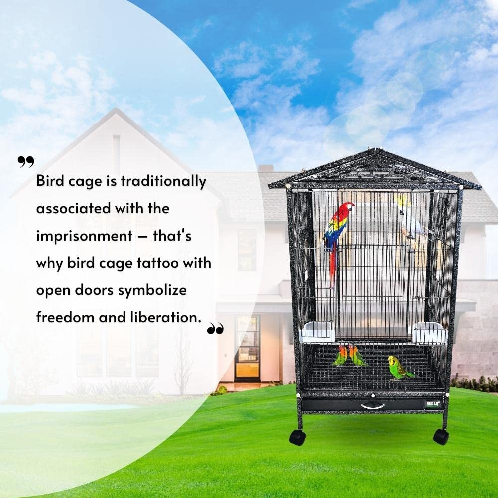 BURAQ Metal 30 Inch Sturdy Large Bird Cage For Parakeets, Cockatiels, Parrot Sun Conure, Green - Cheeked Parakeet, Lovebird Canary Finch Lovebird Pigeons With Rolling Stand (Bird Dream Home - N1) - BURAQ PETS