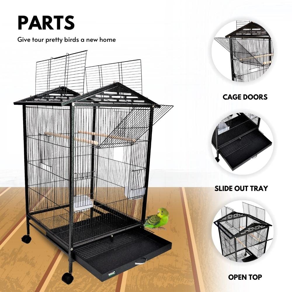 BURAQ Metal 30 Inch Sturdy Large Bird Cage For Parakeets, Cockatiels, Parrot Sun Conure, Green - Cheeked Parakeet, Lovebird Canary Finch Lovebird Pigeons With Rolling Stand (Bird Dream Home - N1) - BURAQ PETS