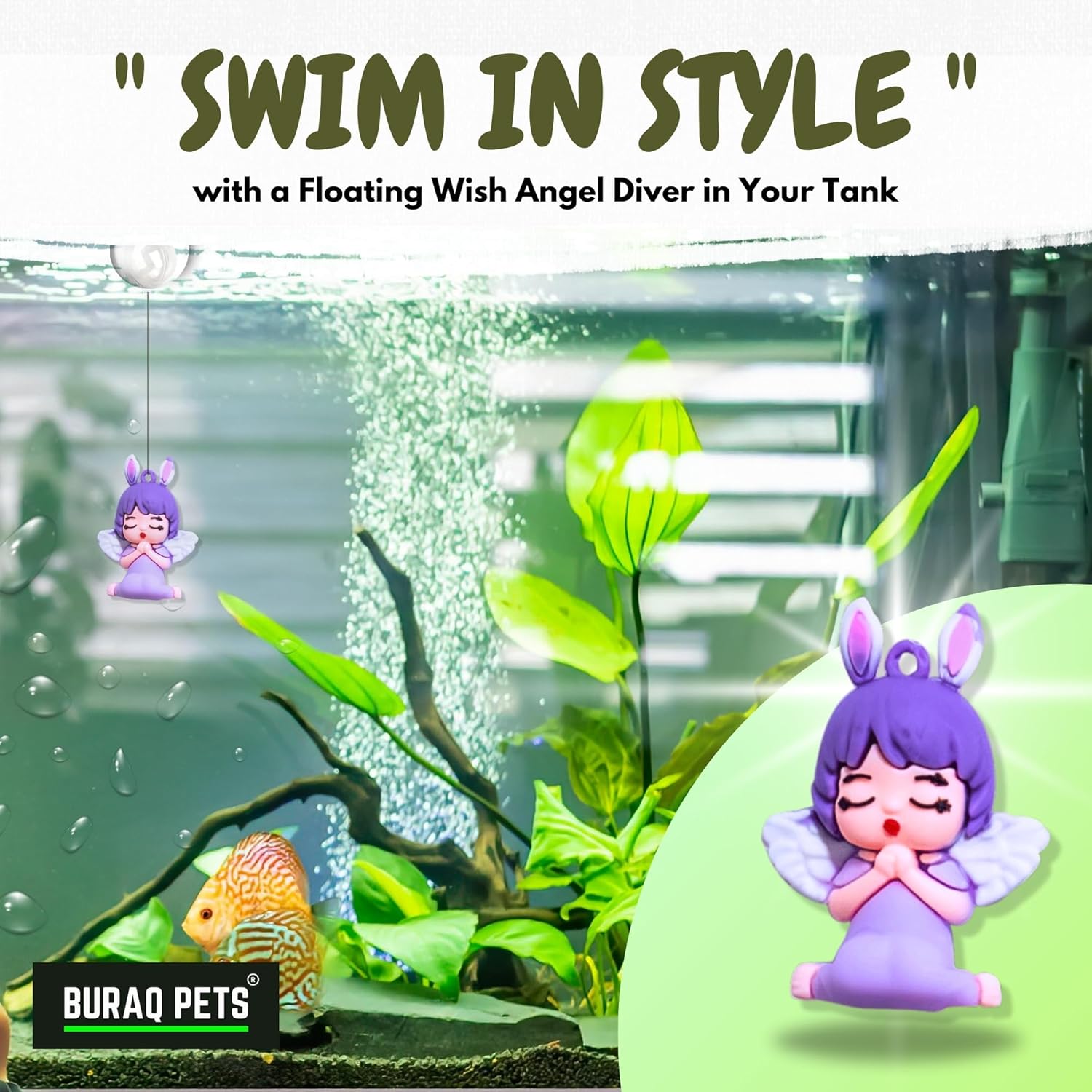 BURAQ Pets 2 Pcs Aquarium Floating Cartoon Diver Toys, Fish Tank Ornaments Decor Toy, Aquarium Accessories for All Kinds of Fish & Aquatic Pets (Diver) - BURAQ PETS