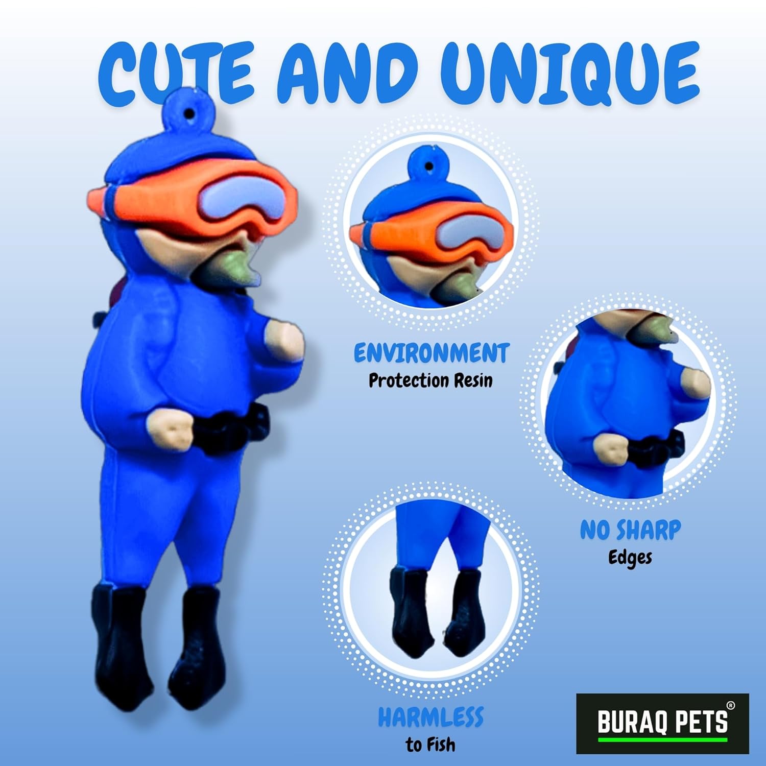 BURAQ Pets 2 Pcs Aquarium Floating Cartoon Diver Toys, Fish Tank Ornaments Decor Toy, Aquarium Accessories for All Kinds of Fish & Aquatic Pets (Diver) - BURAQ PETS