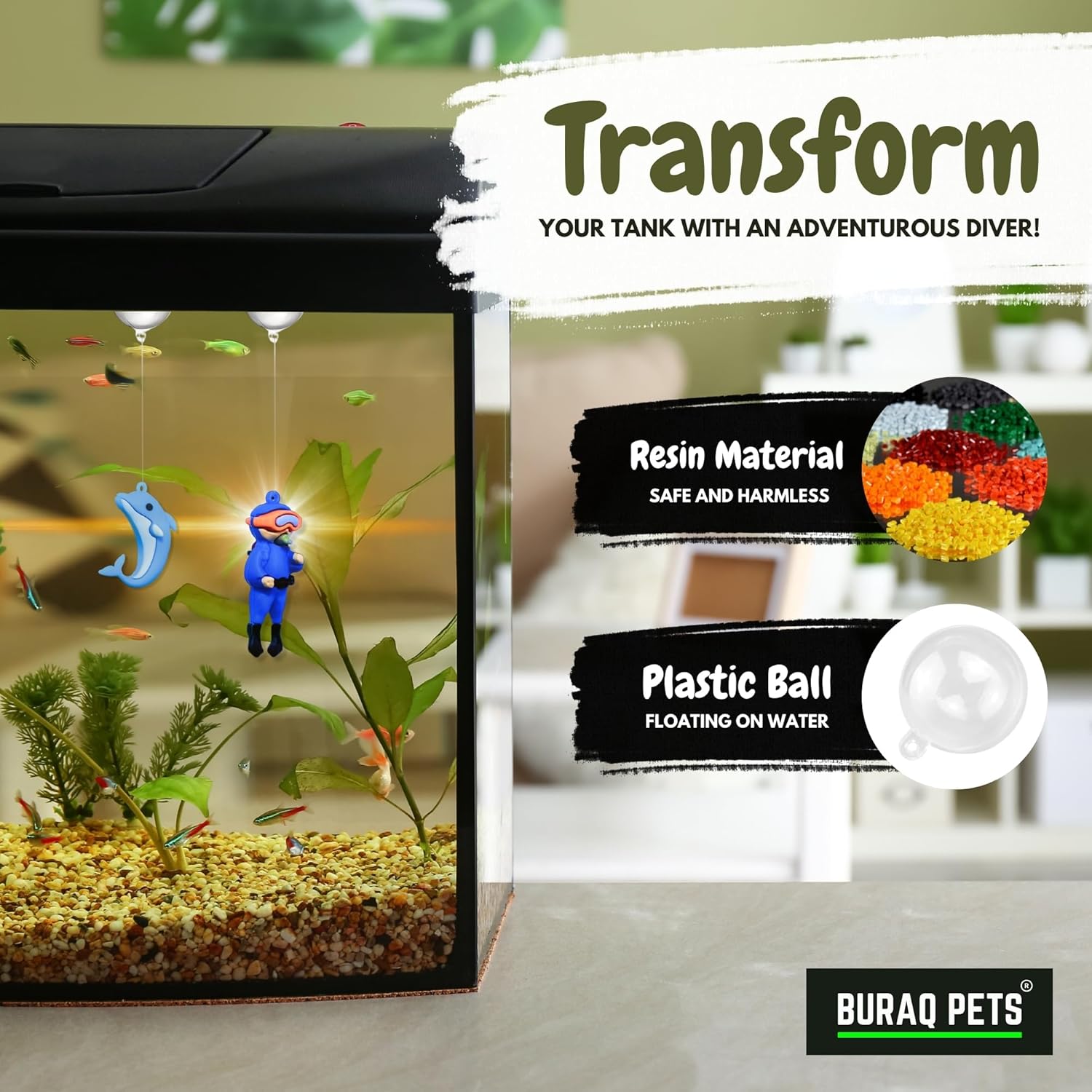 BURAQ Pets 2 Pcs Aquarium Floating Cartoon Diver Toys, Fish Tank Ornaments Decor Toy, Aquarium Accessories for All Kinds of Fish & Aquatic Pets (Diver) - BURAQ PETS