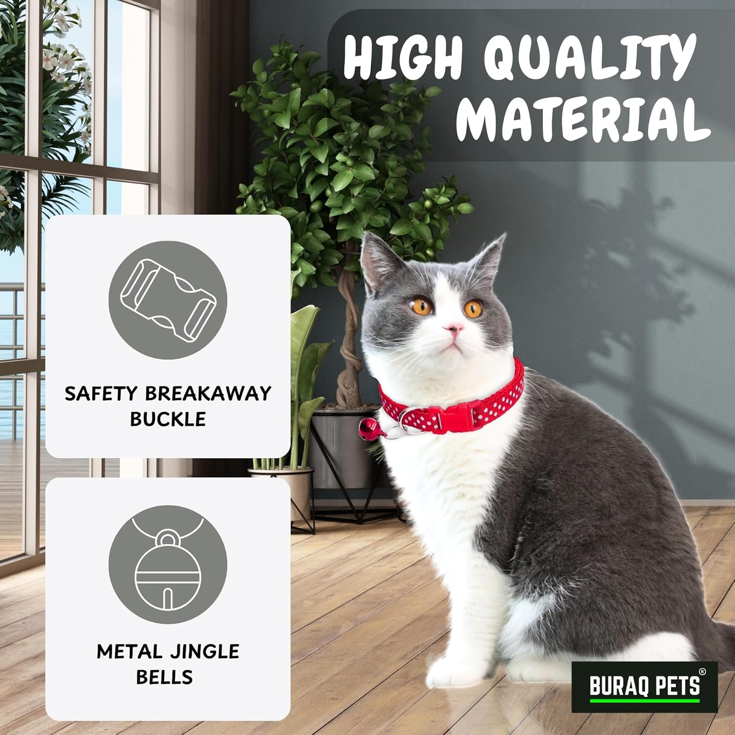 Buraq Pets 4 Pcs Perfect Plain Cat Collar for Indoor & Outdoor Use, Strong Breakaway Cat Belt, Adjustable & Durable, Accessories for Cats - Color May Vary (Pack of 4) (Paw Print, Pack of 4) - BURAQ PETS
