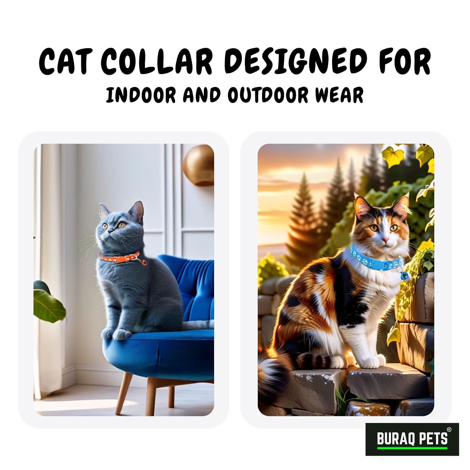 Buraq Pets 4 Pcs Perfect Plain Cat Collar for Indoor & Outdoor Use, Strong Breakaway Cat Belt, Adjustable & Durable, Accessories for Cats - Color May Vary (Pack of 4) (Paw Print, Pack of 4) - BURAQ PETS