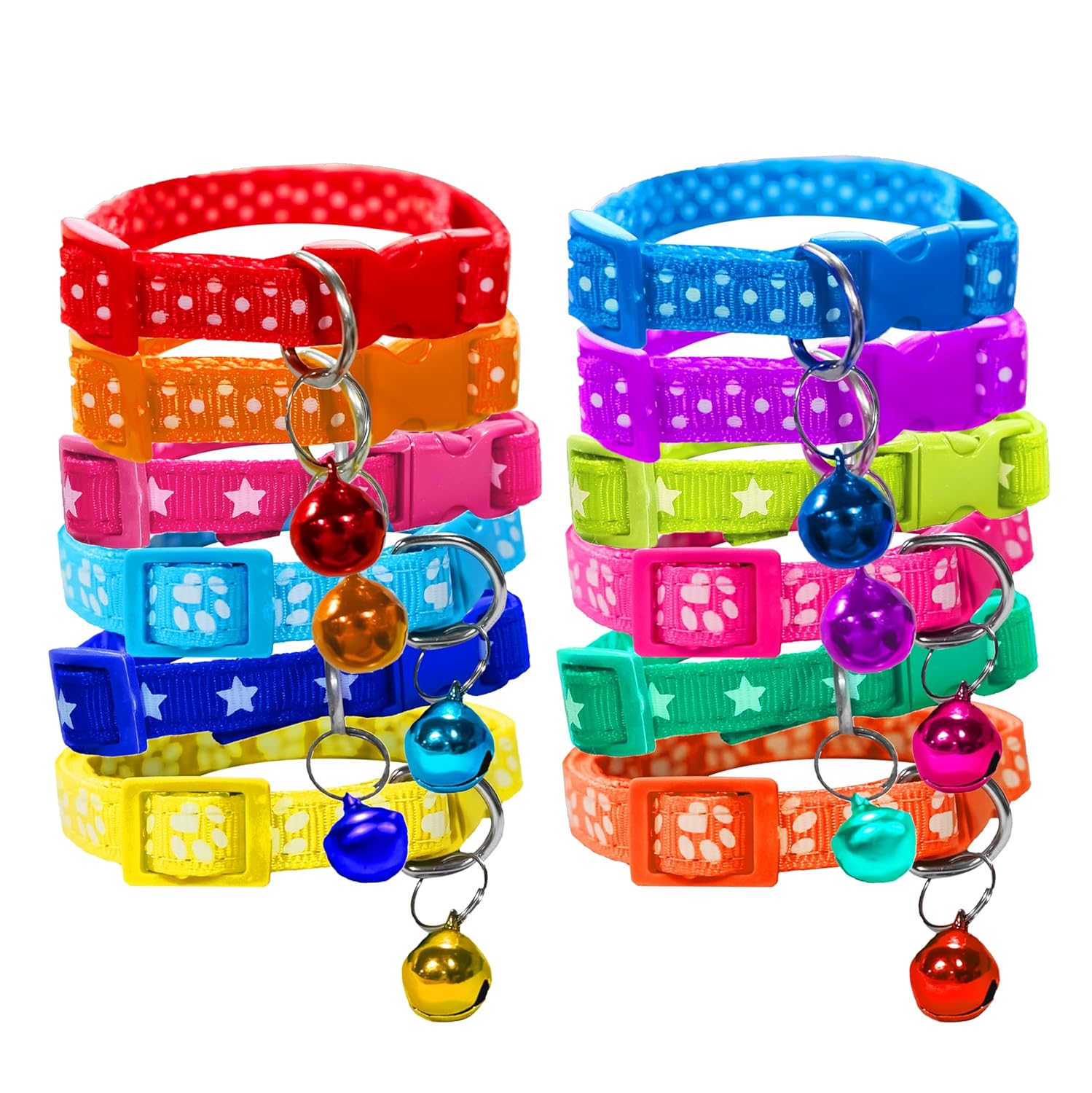 Buraq Pets 4 Pcs Perfect Plain Cat Collar for Indoor & Outdoor Use, Strong Breakaway Cat Belt, Adjustable & Durable, Accessories for Cats - Color May Vary (Pack of 4) (Paw Print, Pack of 4) - BURAQ PETS