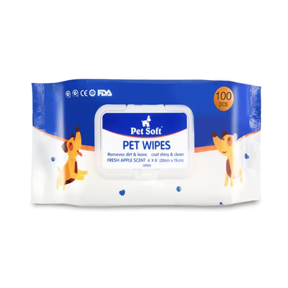 Anti-Bacterial Pet Wipes – 100 Wet Wipes with Apple Scent - BURAQ PETS