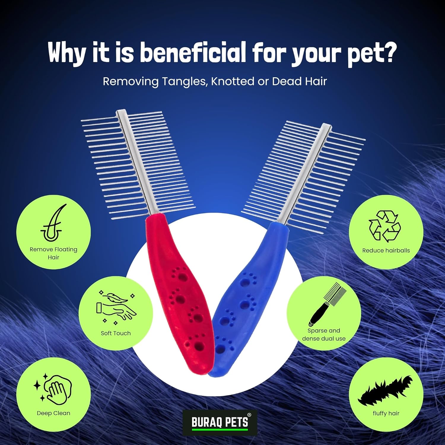 Dual-Sided Pet Grooming Comb – Stainless Steel Hairbrush - BURAQ PETS
