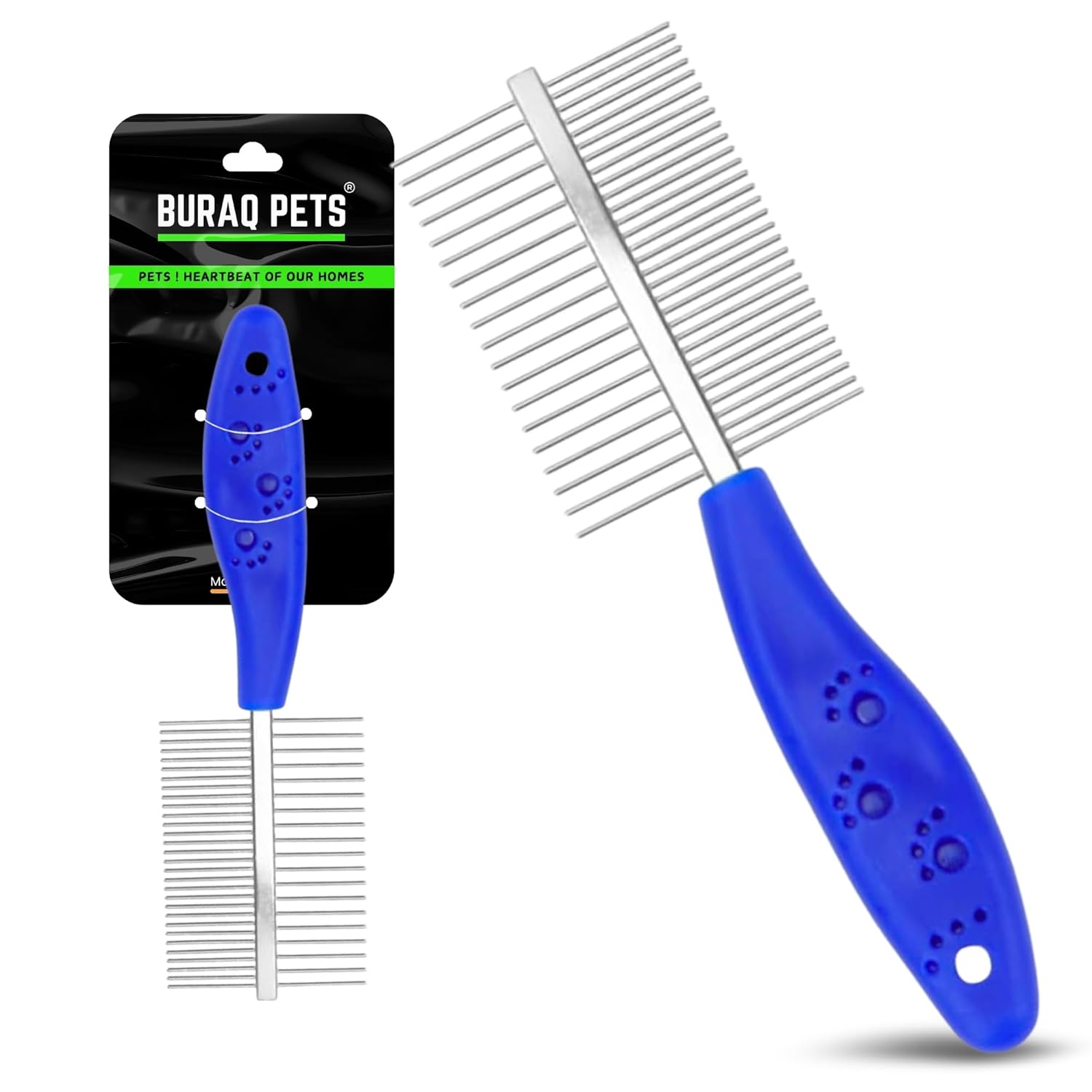 Buraq Pets Double Side Stainless Steel Needles Pets Comb, Hairbrush Grooming for Dogs Cat Cleaning Supplies Cat Comb Or Dog Comb (Dual Side Comb) - BURAQ PETS