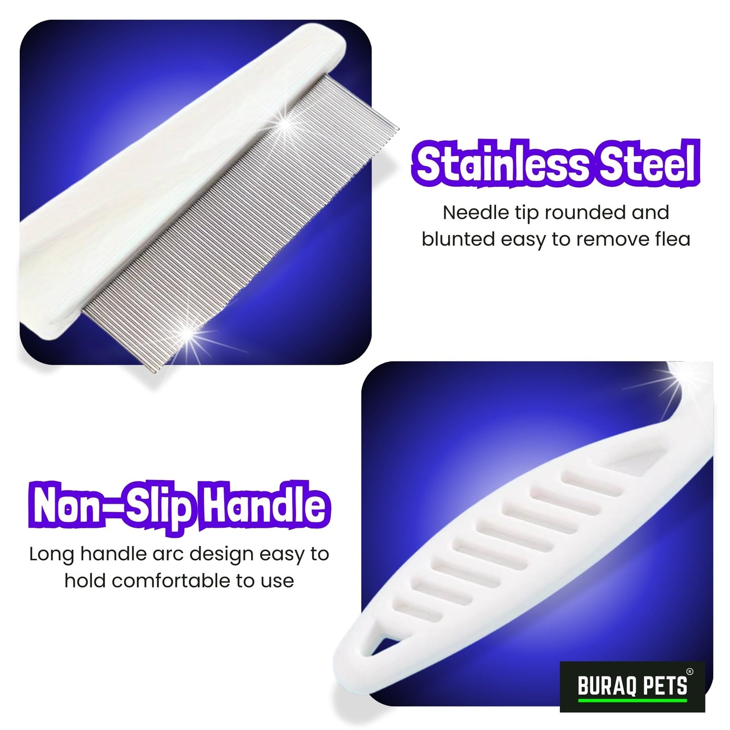 Buraq Pets Flea Comb for Cat & Dog For Removing Fleas, Tick & Lice, Dog Comb, Cat Comb, Grooming Tool for Pets (Large) - BURAQ PETS