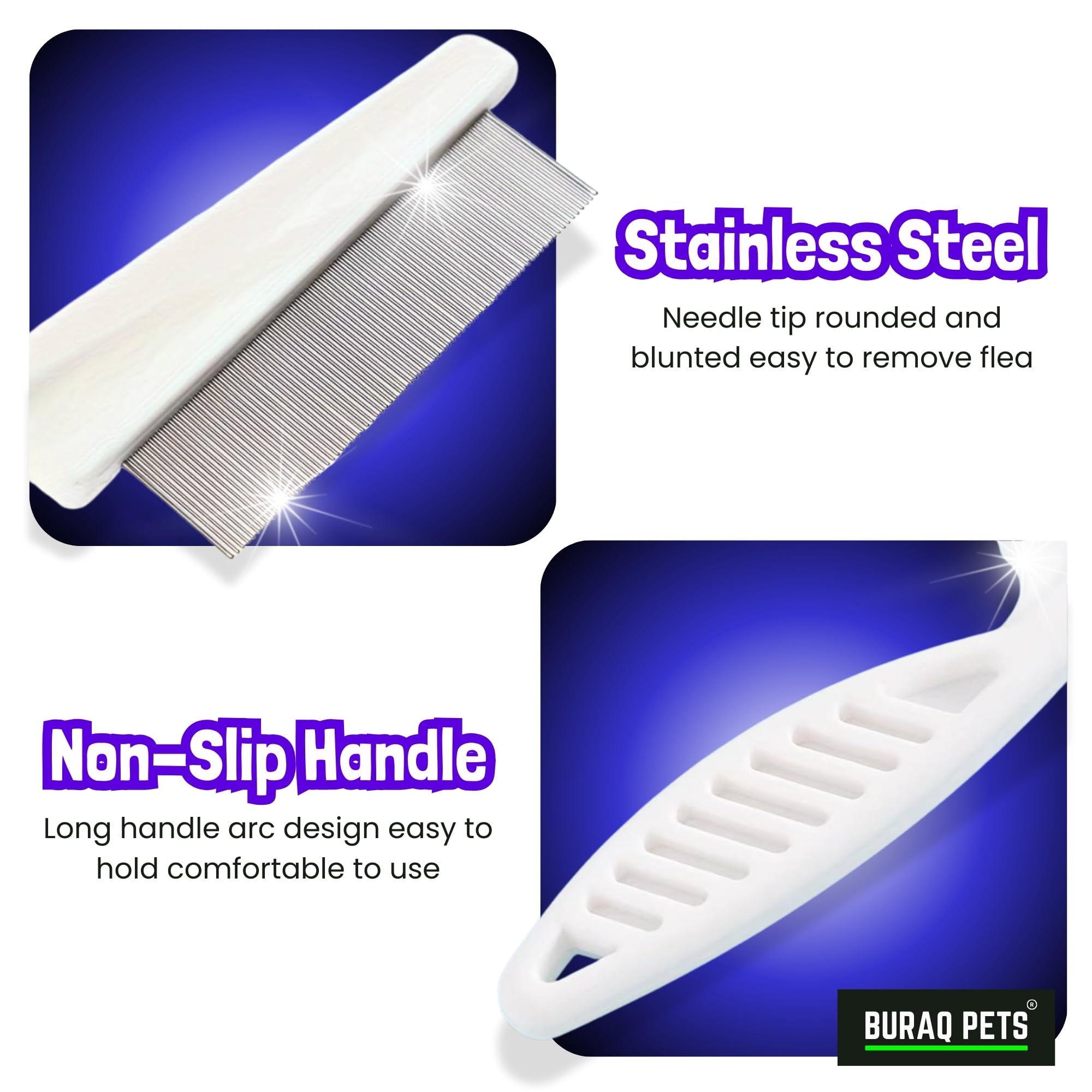 Buraq Pets Flea Comb for Cat & Dog For Removing Fleas, Tick & Lice, Dog Comb, Cat Comb, Grooming Tool for Pets (Large) - BURAQ PETS