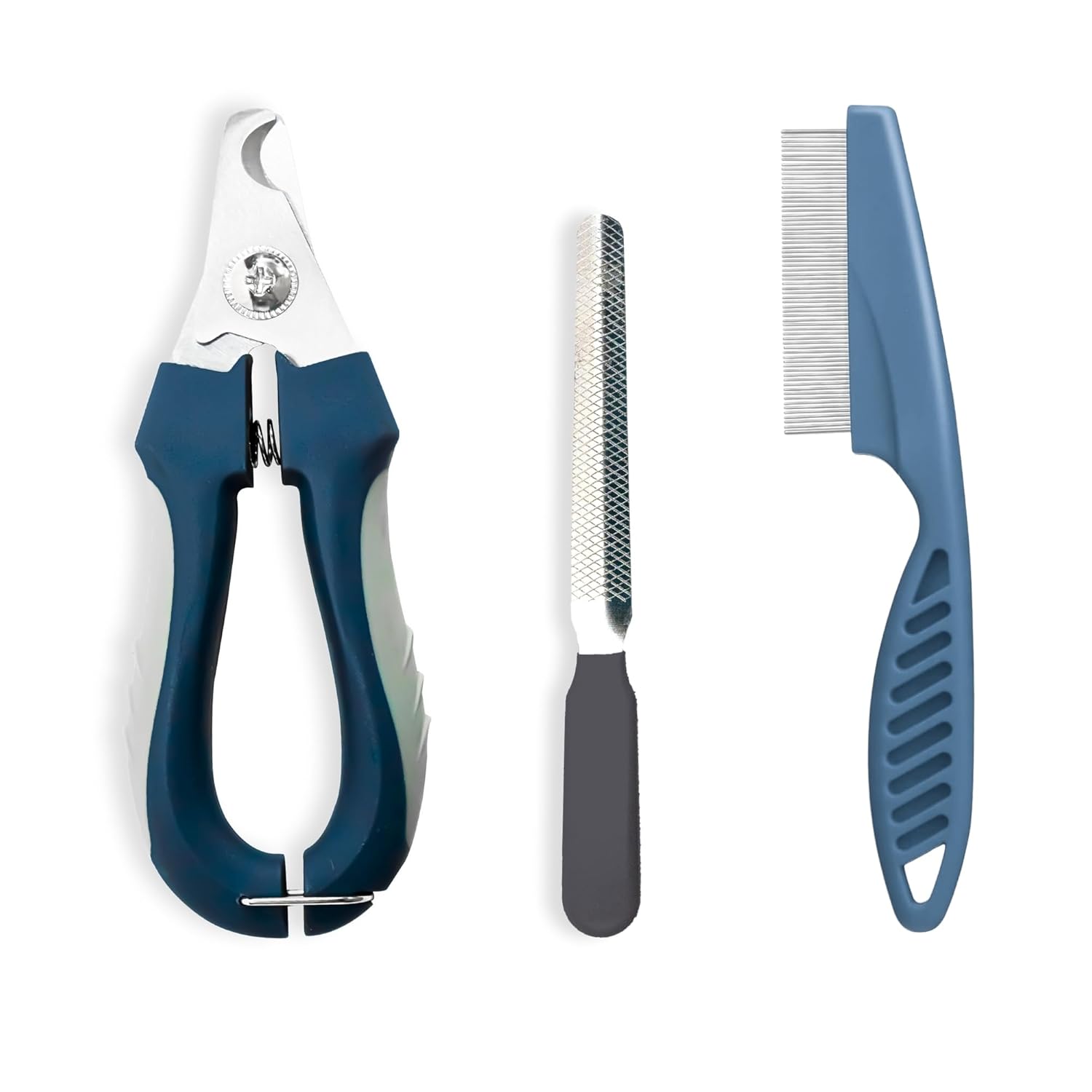 Buraq Pets Proffesional 2 in 1 Dog Nail Cutter with Nail Filer & Flea Comb, Claw Grooming Tool Set for Small, Medium, and Large Dogs, Puppies, Cats & Kittens (Nail Cutter + Flea Comb) - BURAQ PETS