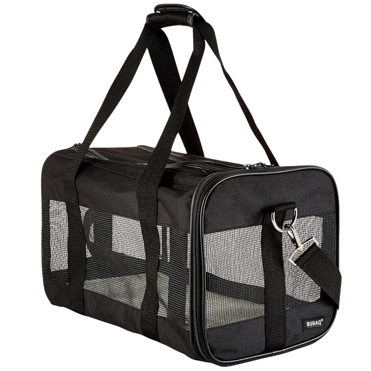 Buraq Soft - Sided Mesh Pet Carrier Bag - for Travel, Hiking, Designed with Breathable Space, Ventilated, Airline - Approved, Sturdy Pad for Puppies & Cats (Black, Soft - Sided Carrier) - BURAQ PETS