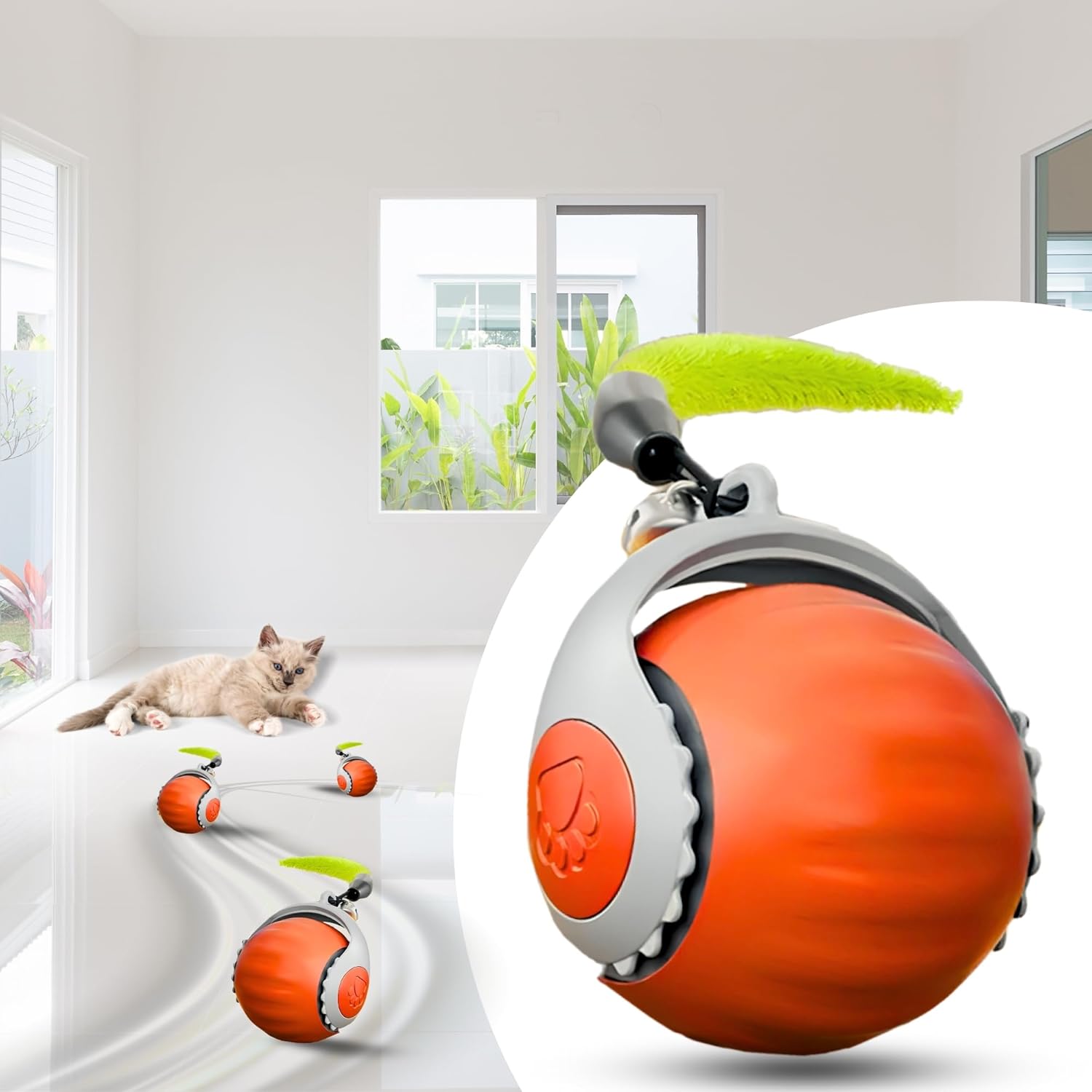 BURAQ Speedy Smart Gravity 360° Self Roller Ball, Automatic Interactive Cat Toys, Automatic Rolling Kitten Toys with Type - C Charge - BURAQ PETS