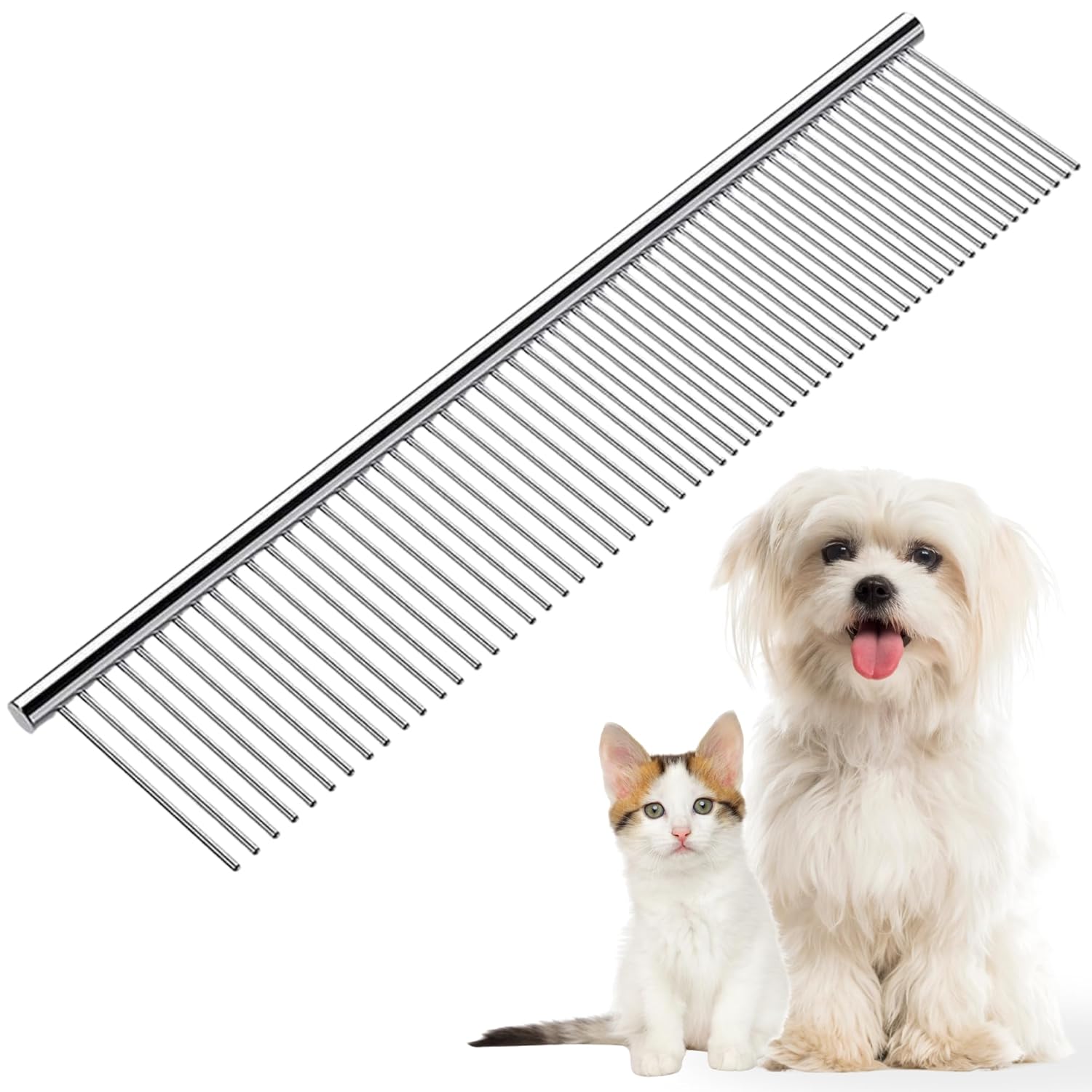 Buraq Stainless Steel Dematting Grooming Comb for Dogs and Cats Gently Removes Loose Undercoat, Mats, Tangles & Knots (Dematting Grooming Comb, 7 Inch) - BURAQ PETS