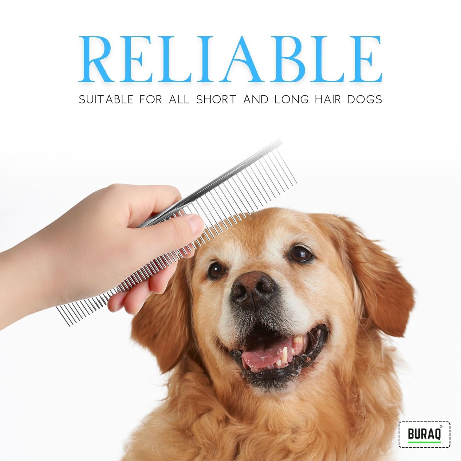 Buraq Stainless Steel Dematting Grooming Comb for Dogs and Cats Gently Removes Loose Undercoat, Mats, Tangles & Knots (Dematting Grooming Comb, 7 Inch) - BURAQ PETS