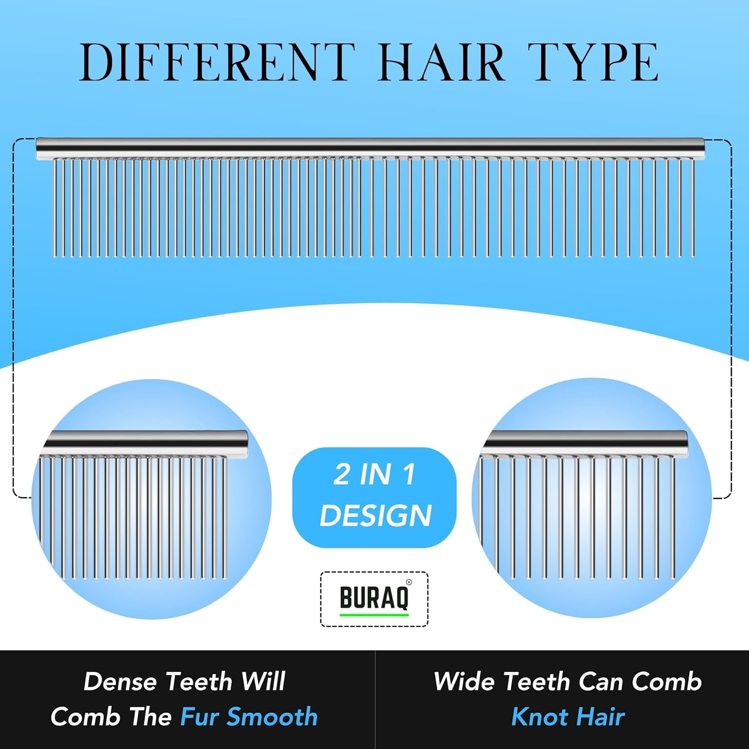 Buraq Stainless Steel Dematting Grooming Comb for Dogs and Cats Gently Removes Loose Undercoat, Mats, Tangles & Knots (Dematting Grooming Comb, 7 Inch) - BURAQ PETS
