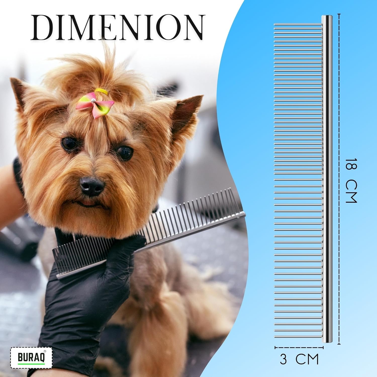 Buraq Stainless Steel Dematting Grooming Comb for Dogs and Cats Gently Removes Loose Undercoat, Mats, Tangles & Knots (Dematting Grooming Comb, 7 Inch) - BURAQ PETS