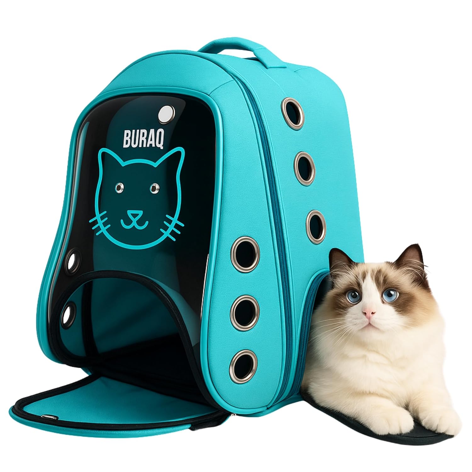 Cat Face Pet Carrier Backpack – Stylish & Ventilated Travel Bag for Cats & Small Dogs - BURAQ PETS