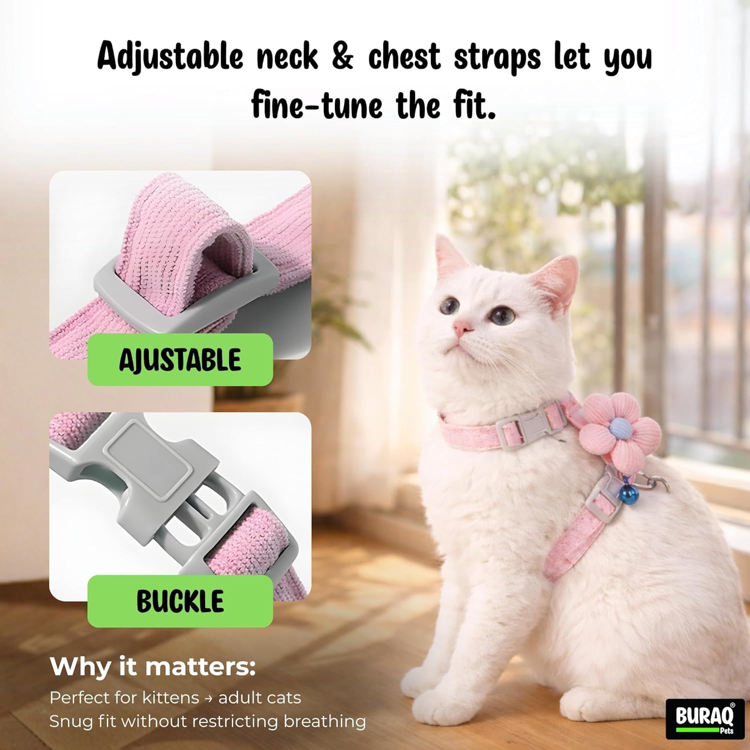 Cat Harness with Leash, Escape - Proof Adjustable Soft Vest - BURAQ PETS