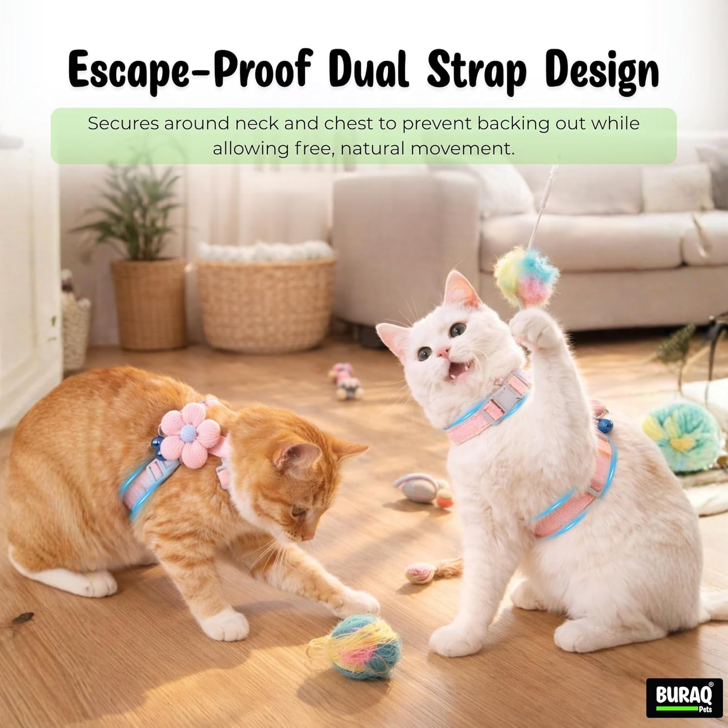 Cat Harness with Leash, Escape - Proof Adjustable Soft Vest - BURAQ PETS
