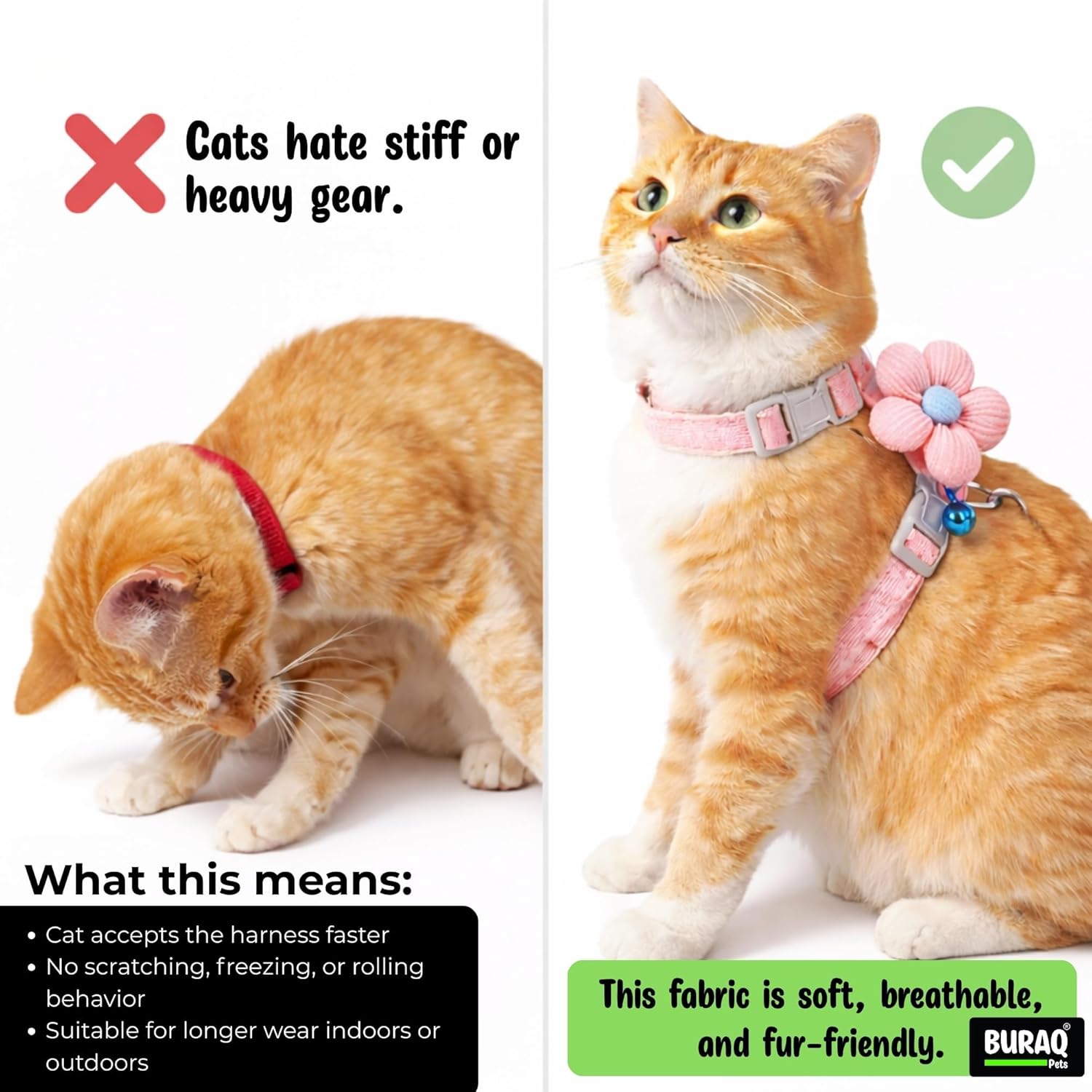 Cat Harness with Leash, Escape - Proof Adjustable Soft Vest - BURAQ PETS