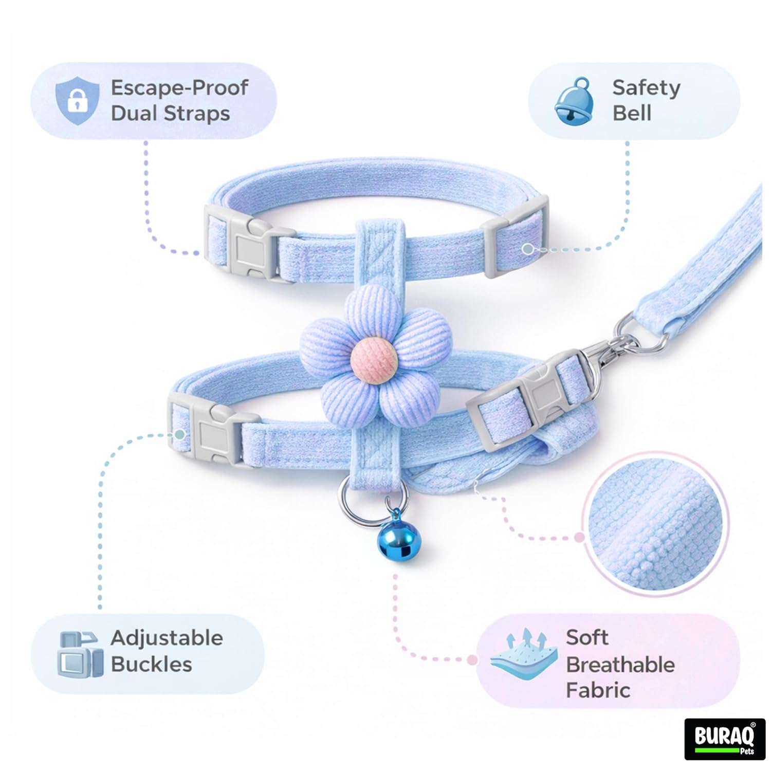 Cat Harness with Leash, Escape - Proof Adjustable Soft Vest - BURAQ PETS